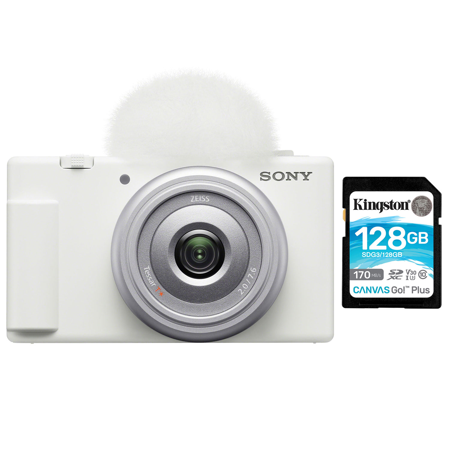 Sony ZV-1F Content Creator Vlogger 20.1MP Digital Camera & 128GB 170MB/s SDXC Memory Card - White