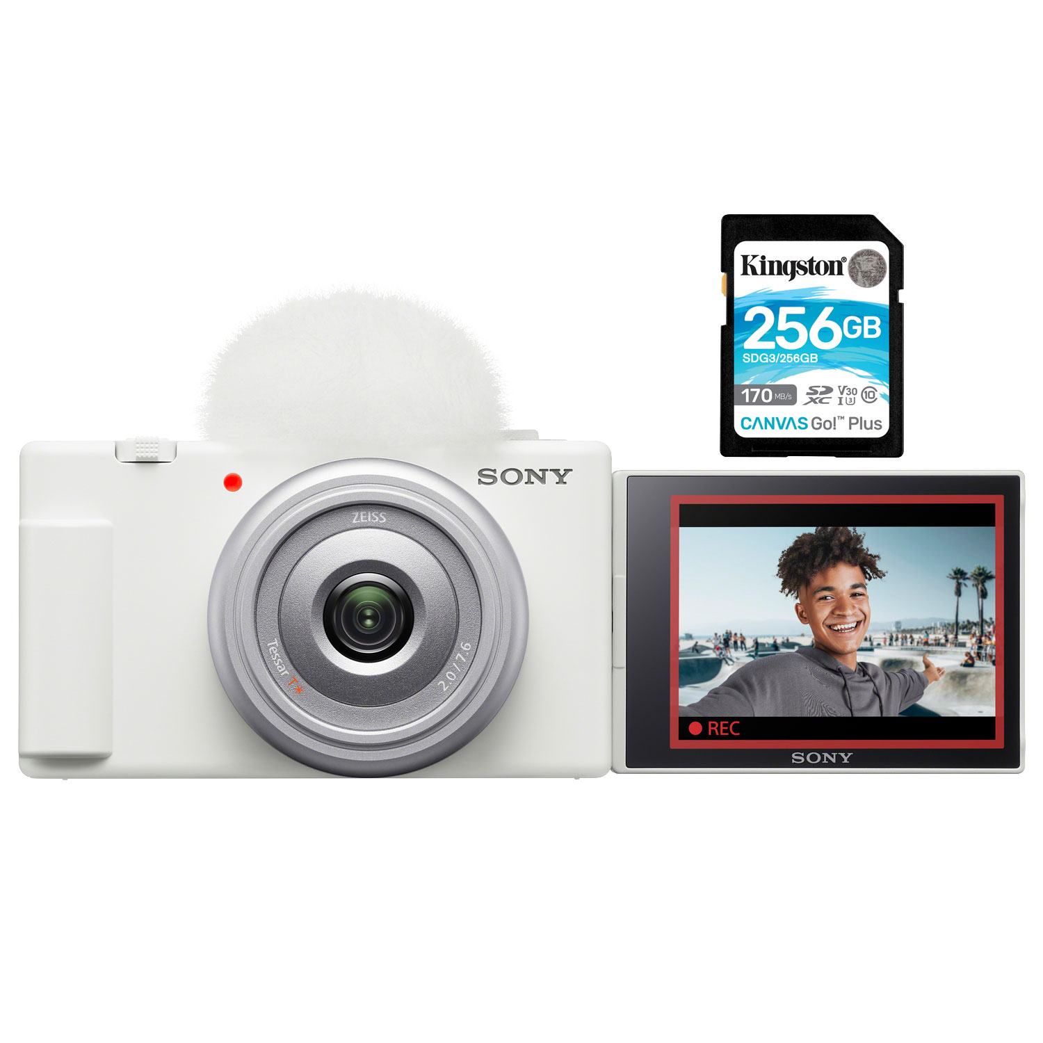 Sony ZV-1F Content Creator Vlogger 20.1MP Digital Camera with 256GB Memory Card - White