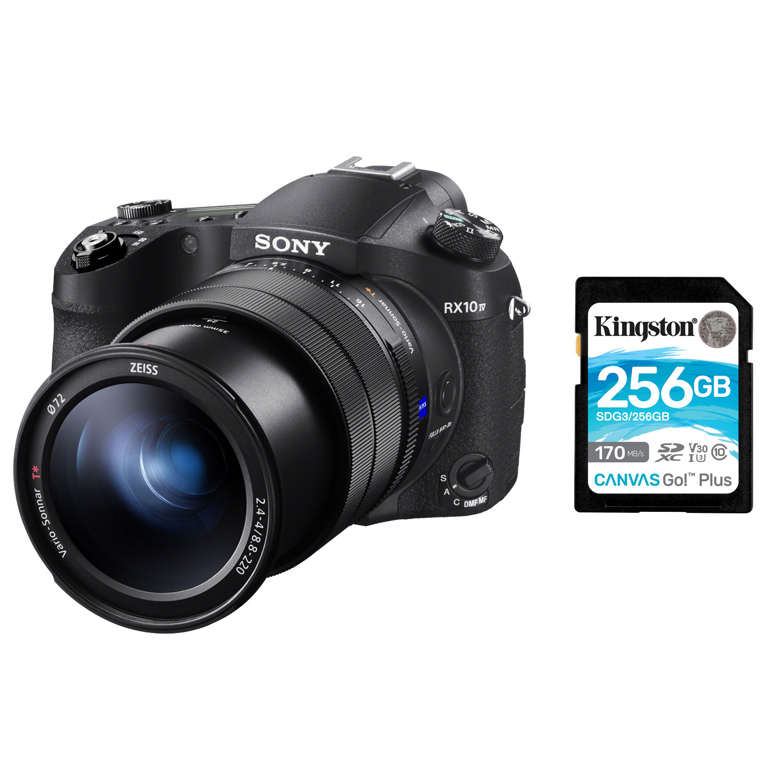Sony Cyber-shot RX10 IV Wi-Fi 21MP 25x Optical Zoom Digital Camera w/ 256GB 170MB/s SDXC Memory Card - Black