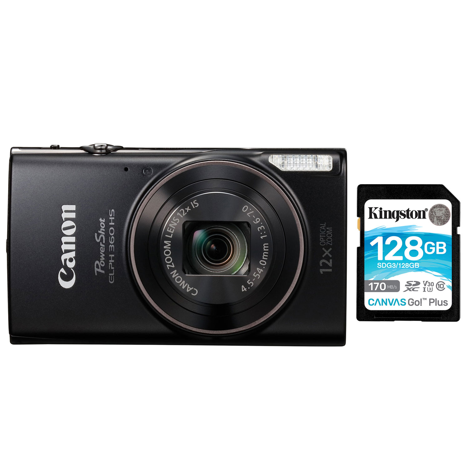 Canon PowerShot ELPH 360 HS WiFi 20.2MP 12x Optical Zoom Digital Camera & 128GB SDXC Memory Card