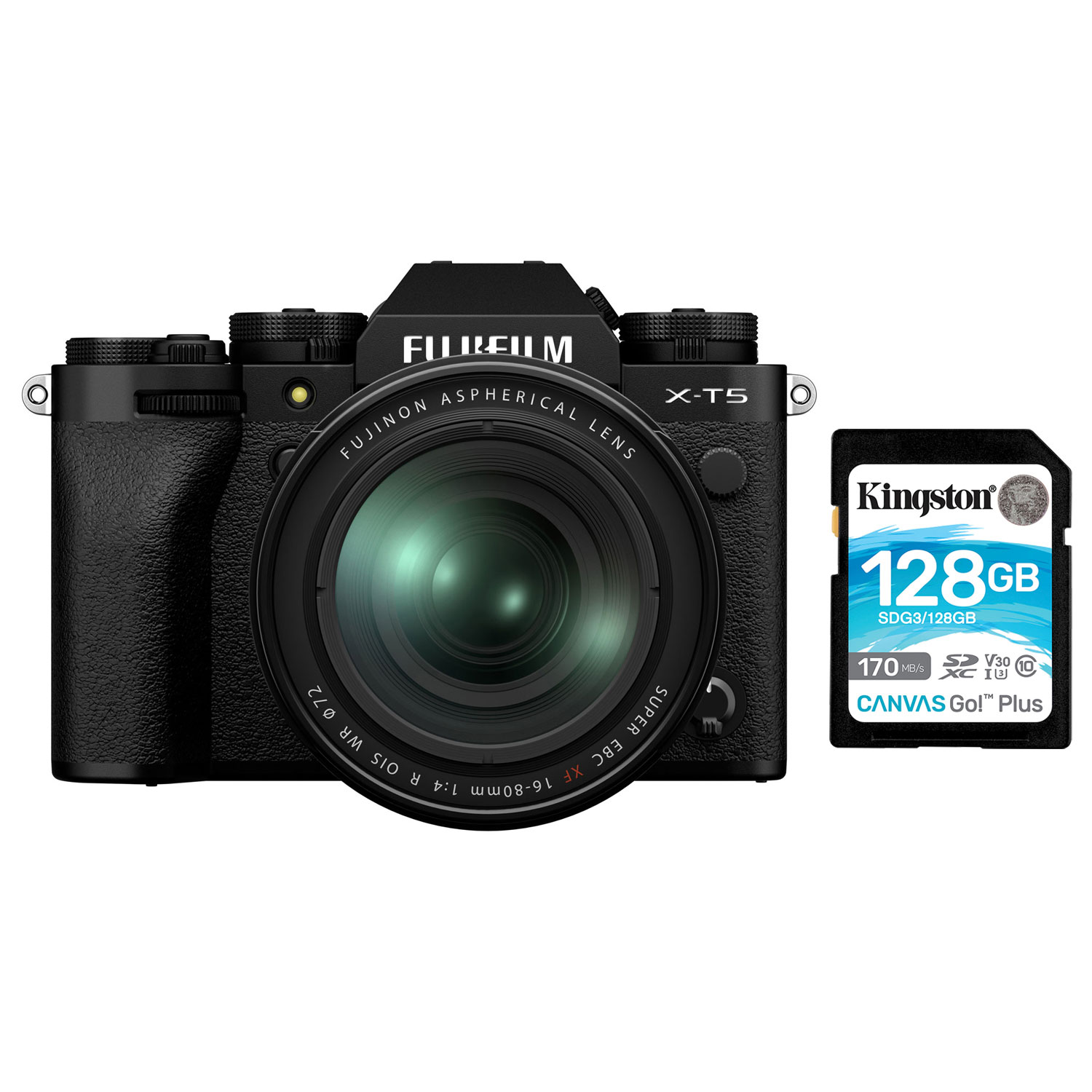 Fujifilm X-T5 Mirrorless Camera with XF 16-80 mm f/4 R OIS WR Lens Kit & 128GB SDXC Memory Card