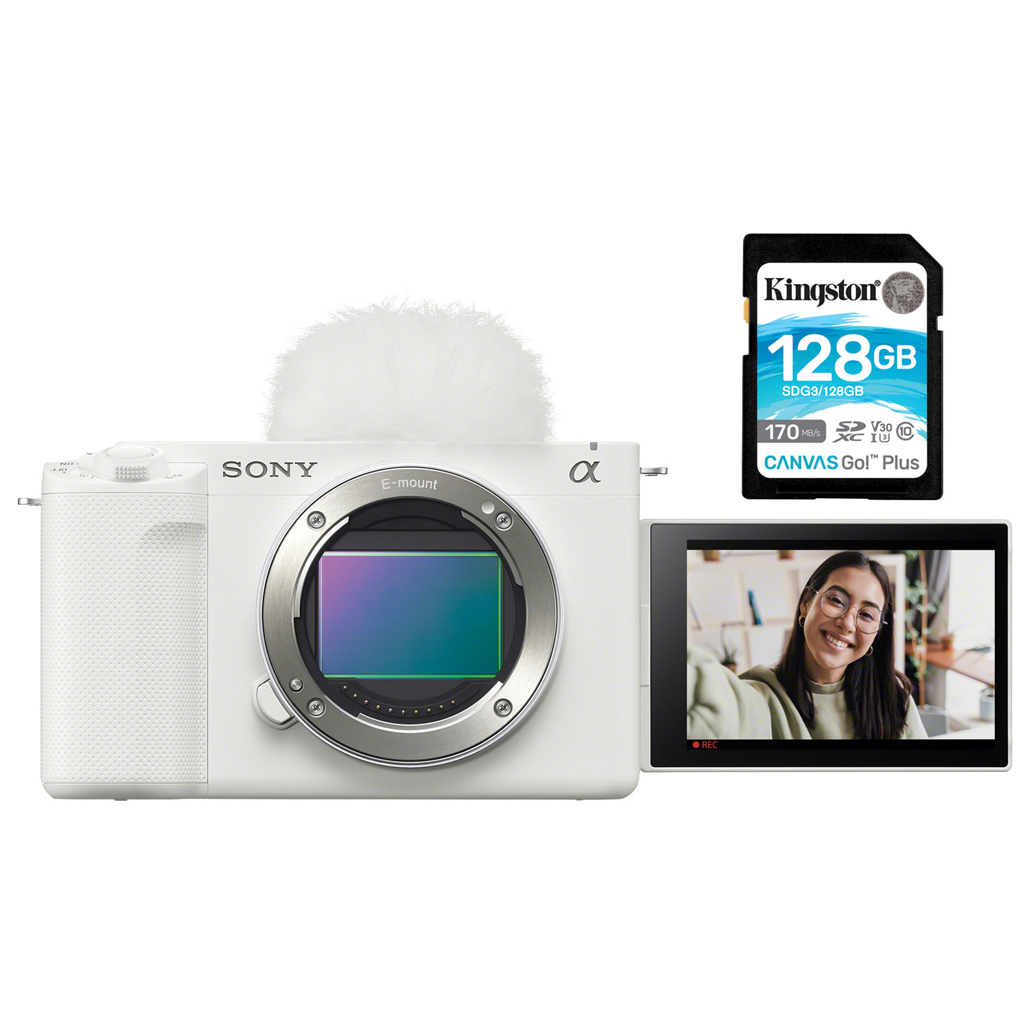 Sony Alpha ZV-E1 Full-Frame Mirrorless Vlogger Camera (Body Only) with 128GB Memory Card- White
