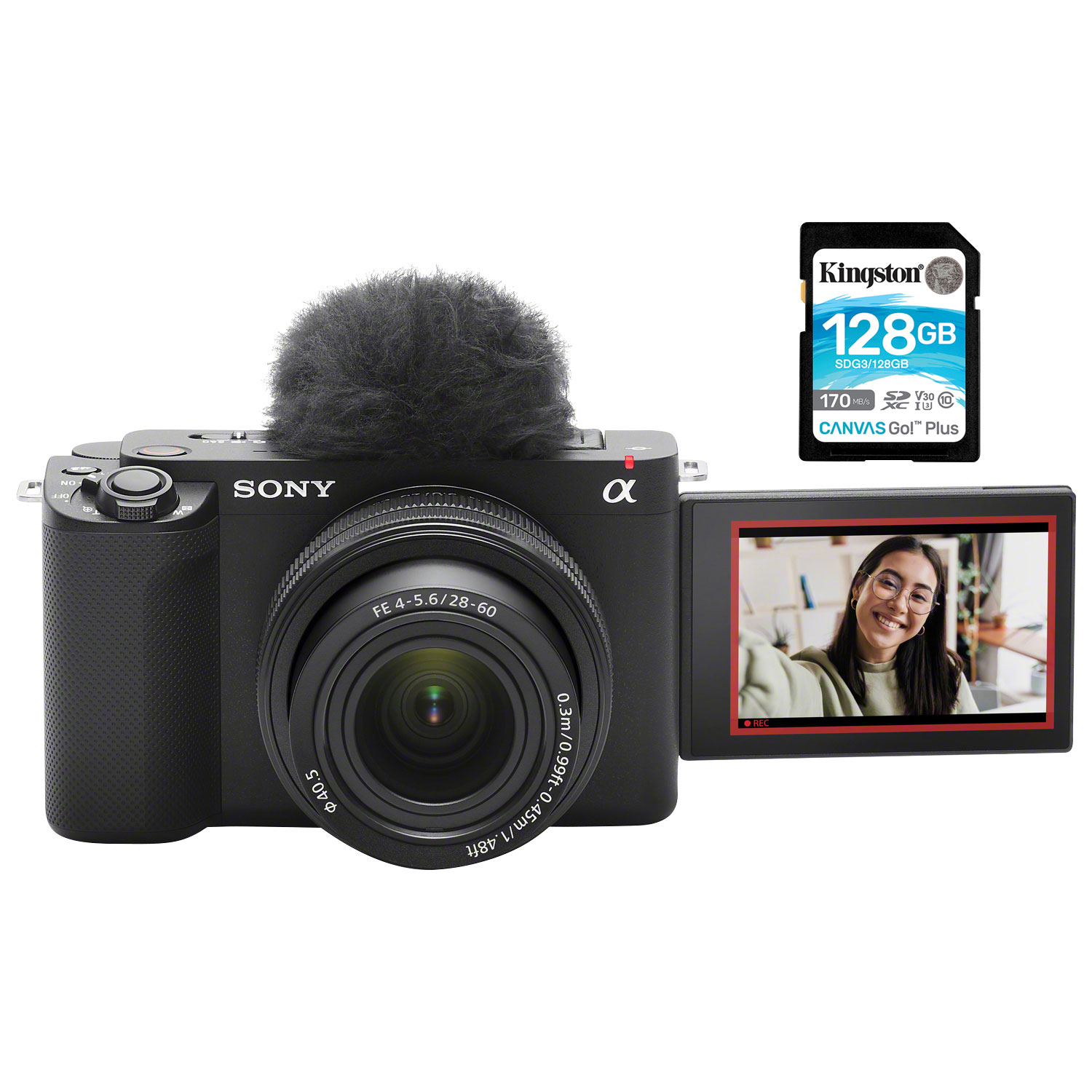 Sony Alpha ZV-E1 Full-Frame Mirrorless Vlogger Camera with 28-60mm Lens Kit & 128GB SDXC Memory Card