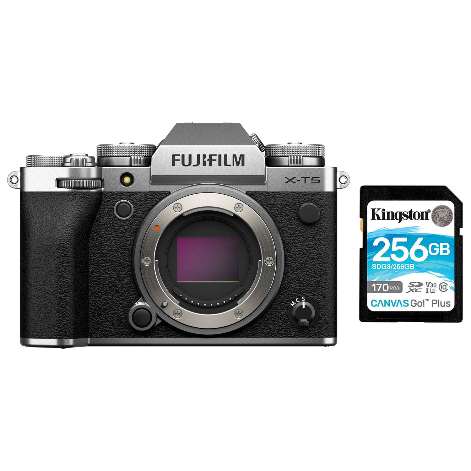 Fujifilm X-T5 Mirrorless Camera (Body Only) w/ 256GB 170MB/s SDXC Memory Card - Silver