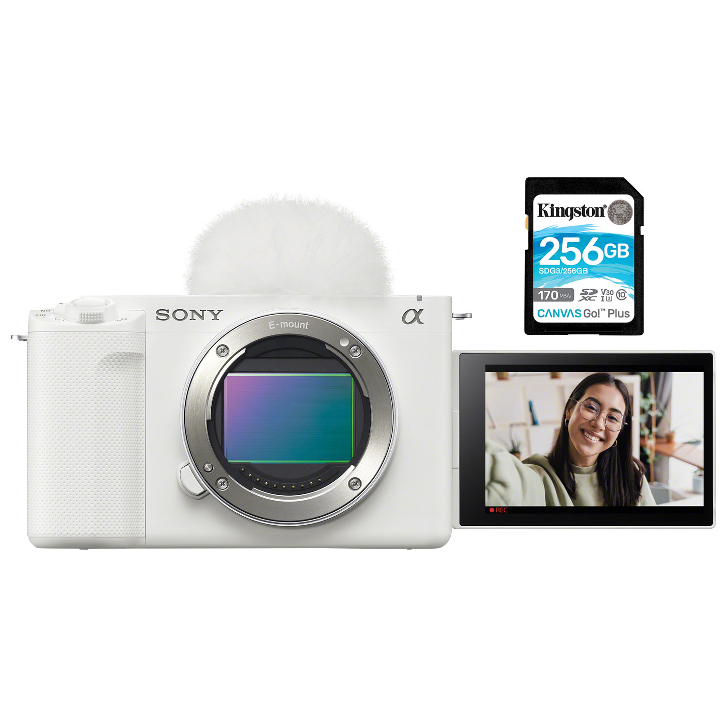 Sony Alpha ZV-E1 Full-Frame Mirrorless Vlogger Camera (Body Only) w/ 256GB SDXC Memory Card - White