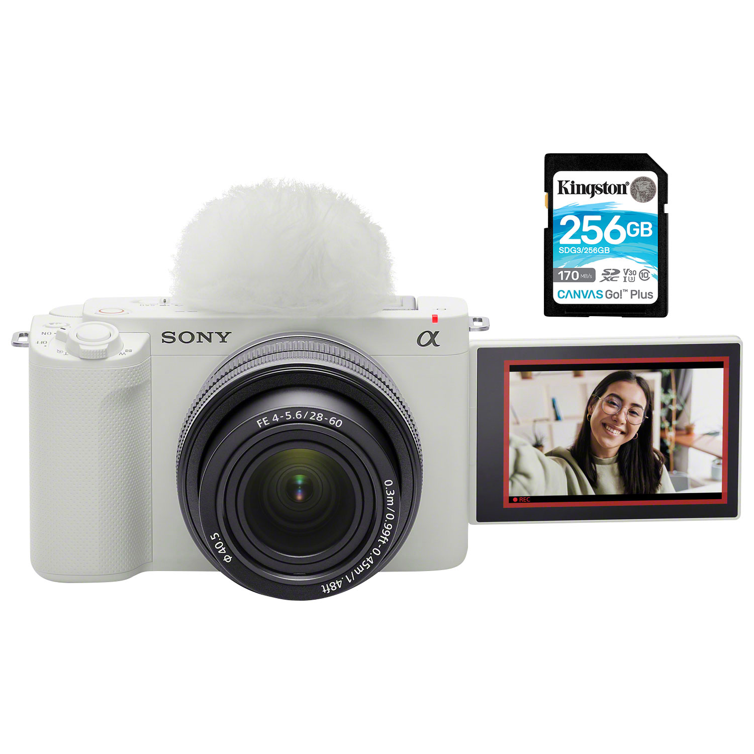 Sony Alpha ZV-E1 Full-Frame Mirrorless Vlogger Camera w/28-60mm Lens Kit & 256GB SDXC Memory Card -White
