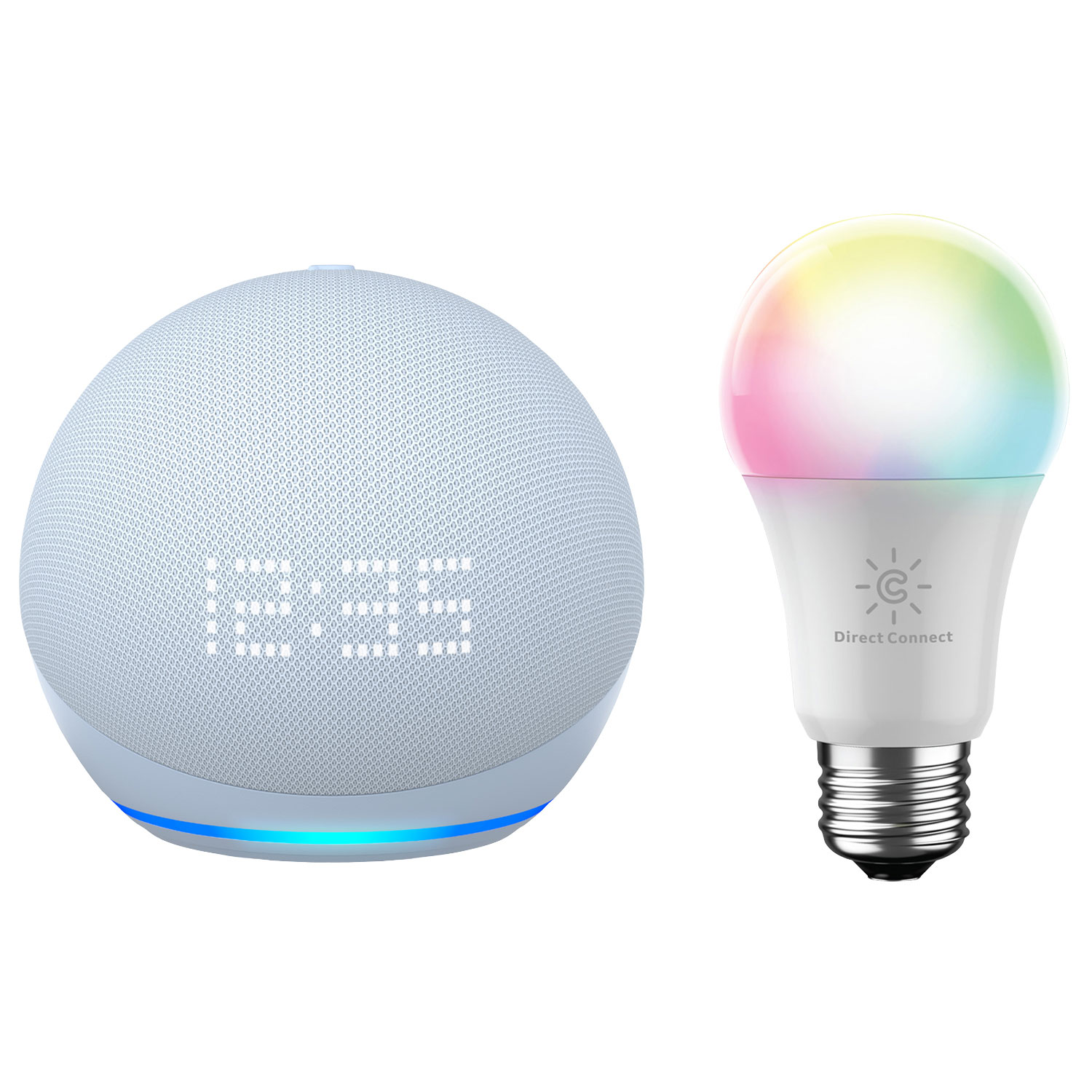 Amazon Echo Dot (5th Gen) Smart Speaker with Clock & Alexa w/ Cync A19 Smart LED Light Bulb - Cloud Blue
