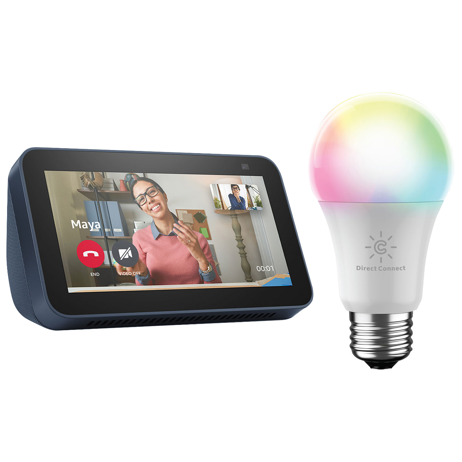 Amazon Echo Show 5 (2nd Gen) Smart Display with Alexa & Cync A19 Smart LED Light Bulb - Deep Sea Blue