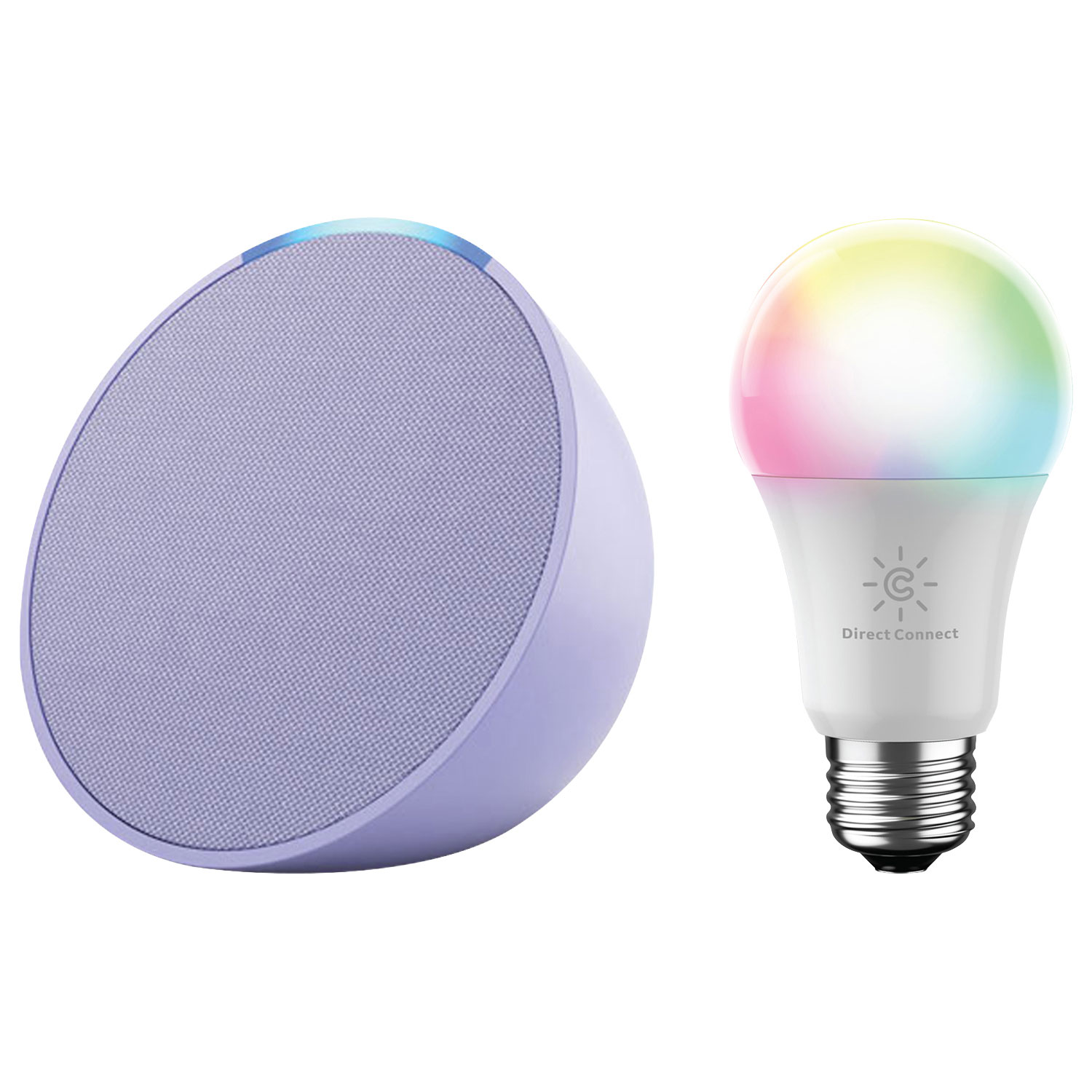 Amazon Echo Pop Smart Speaker with Alexa & Cync A19 Smart LED Light Bulb - Lavender Bloom