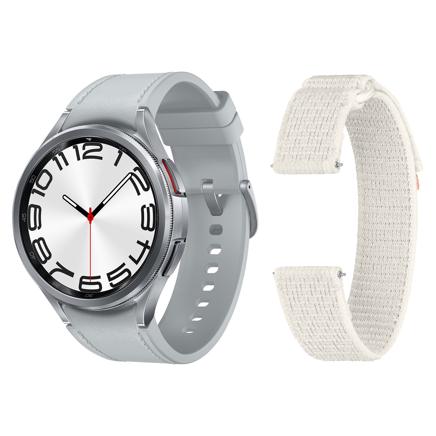 Samsung Galaxy Watch6 Classic (GPS + LTE) 47mm Smartwatch with BONUS Fabric Band - Small - Silver/Sand
