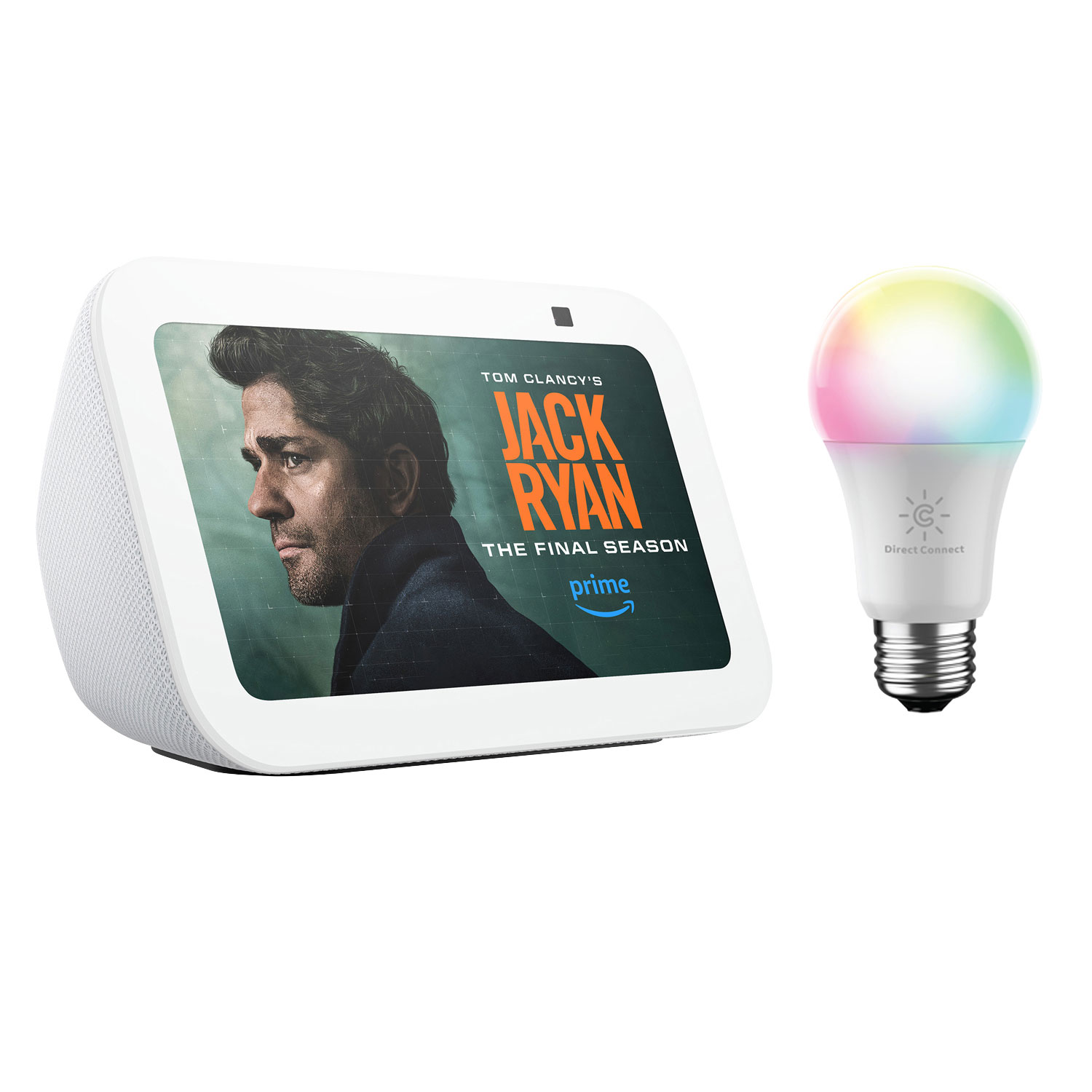 Amazon Echo Show 5 (3rd Gen) Smart Display with Alexa & Smart LED Light Bulb- Glacier White/ Multi-Colour