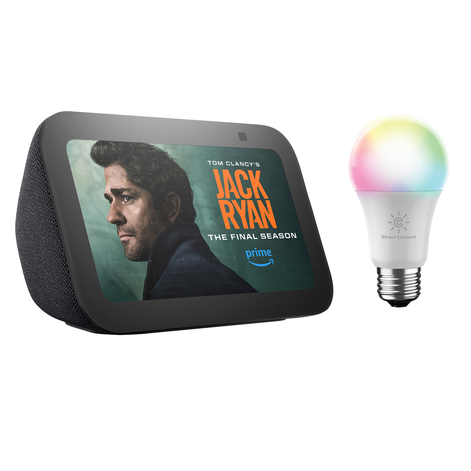 Amazon Echo Show 5 (3rd Gen) Smart Display with Alexa & Smart LED Light Bulb - Charcoal/Multi-Colour