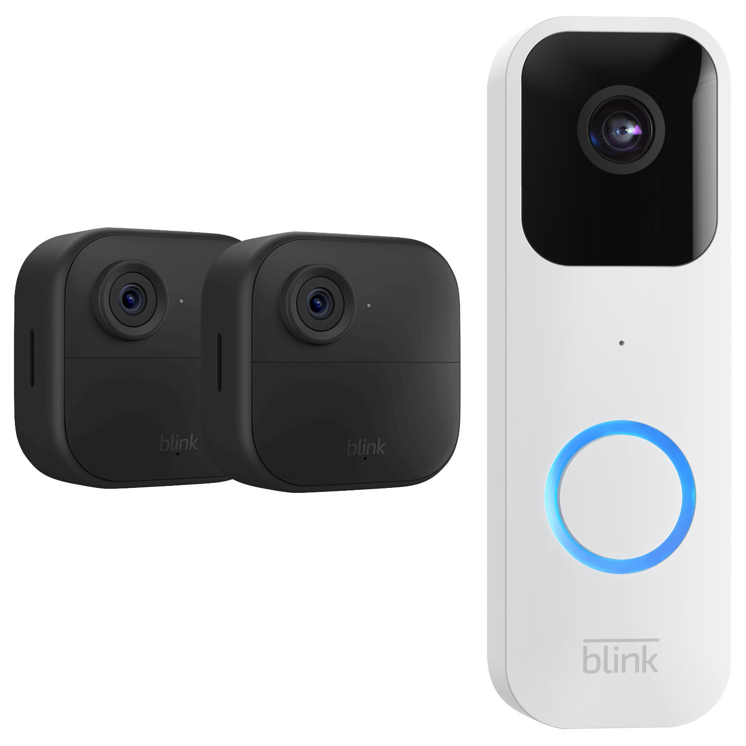 Système de surveillance à caméras IP d'extérieur sans fil HD intégrale 1080p Outdoor 4 de Blink - Ensemble de 2 et sonnette vidéo - Noir/Blanc