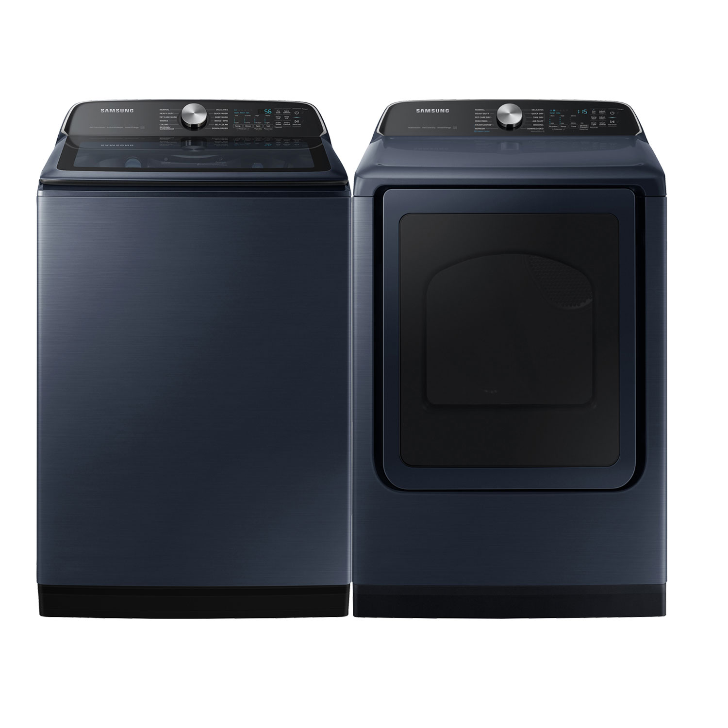 Laveuse à chargement par le haut avec agitateur 6,1 pi³ et sécheuse électrique à vapeur de Samsung - Bleu marine brossé/Bleu marine