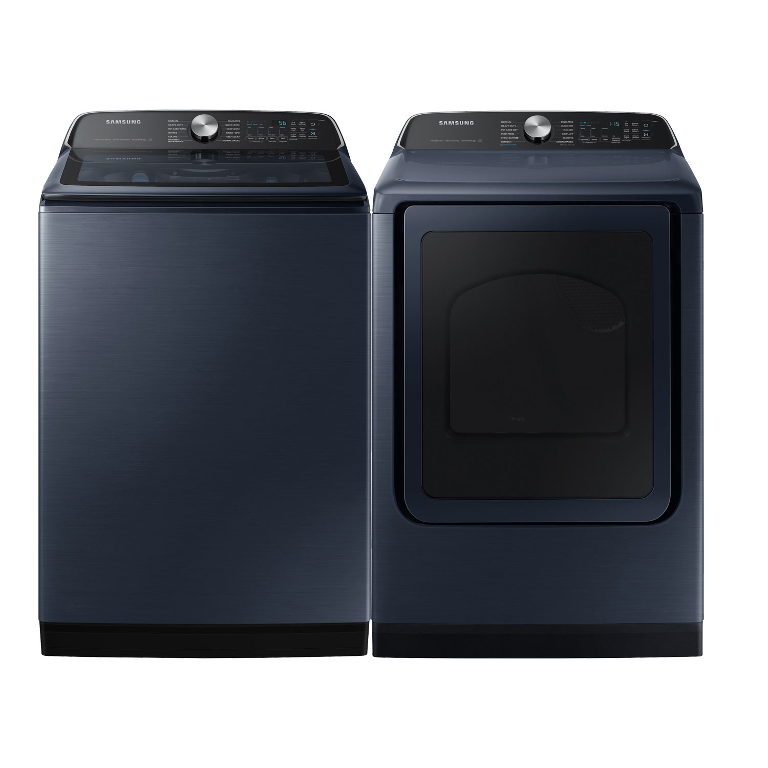 Samsung 6.2 Cu. Ft. Top Load Impeller Washer & 7.4 Cu. Ft. Electric Steam Dryer - Brushed Navy/Navy