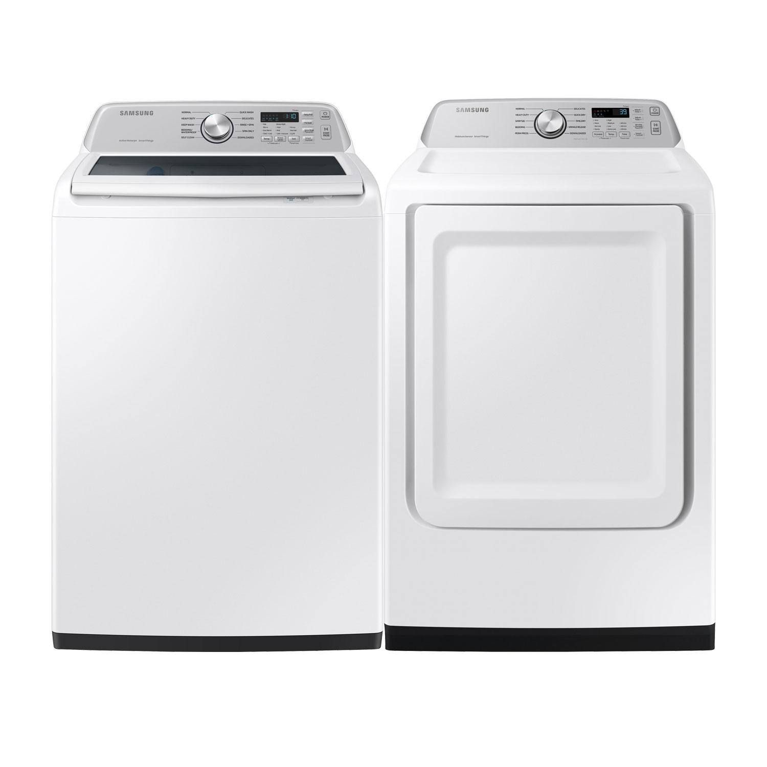 Laveuse à chargement par le haut de 5,3 pi³ et sécheuse électrique intelligente de Samsung - Blanc