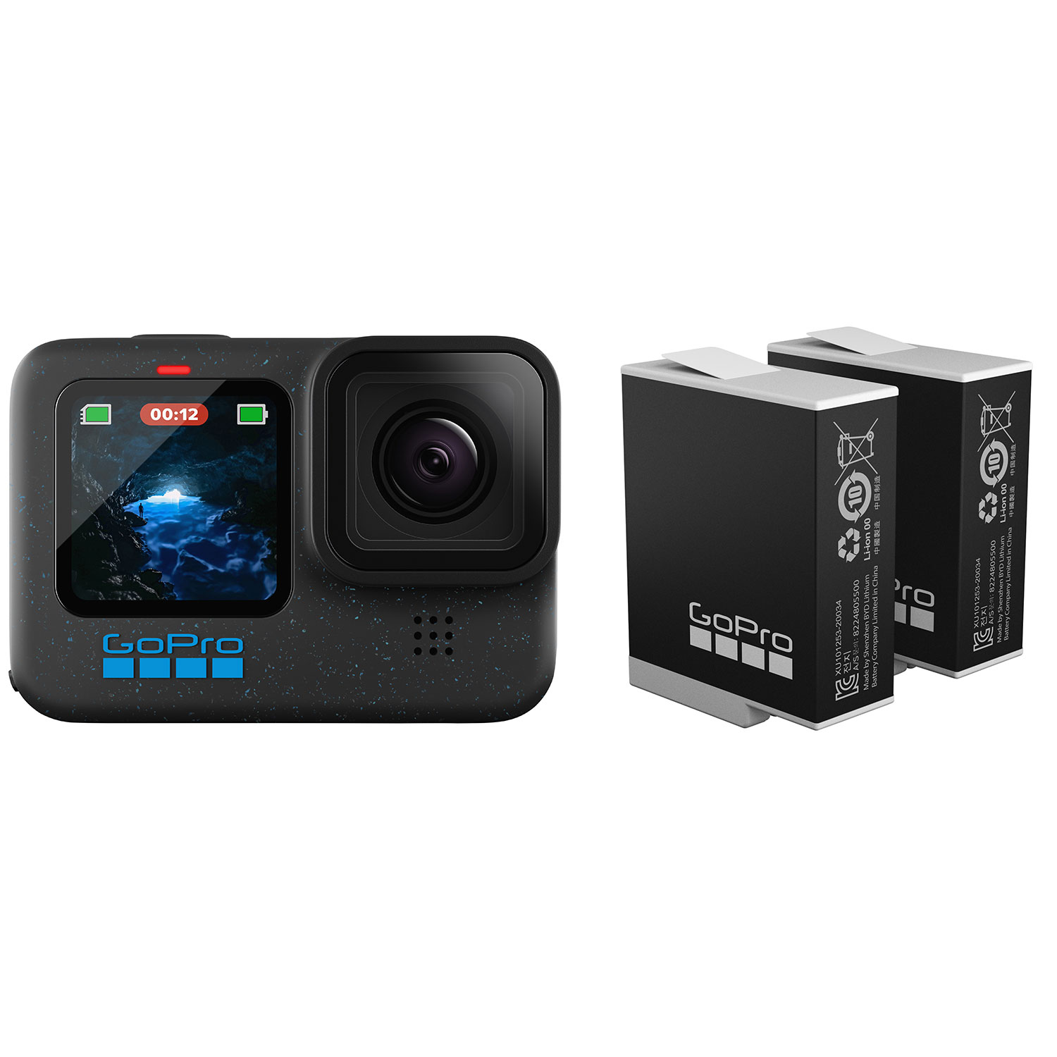 GoPro HERO12 Black Waterproof 5.3K Sports & Helmet Camera with Rechargeable Battery (2 Pack)