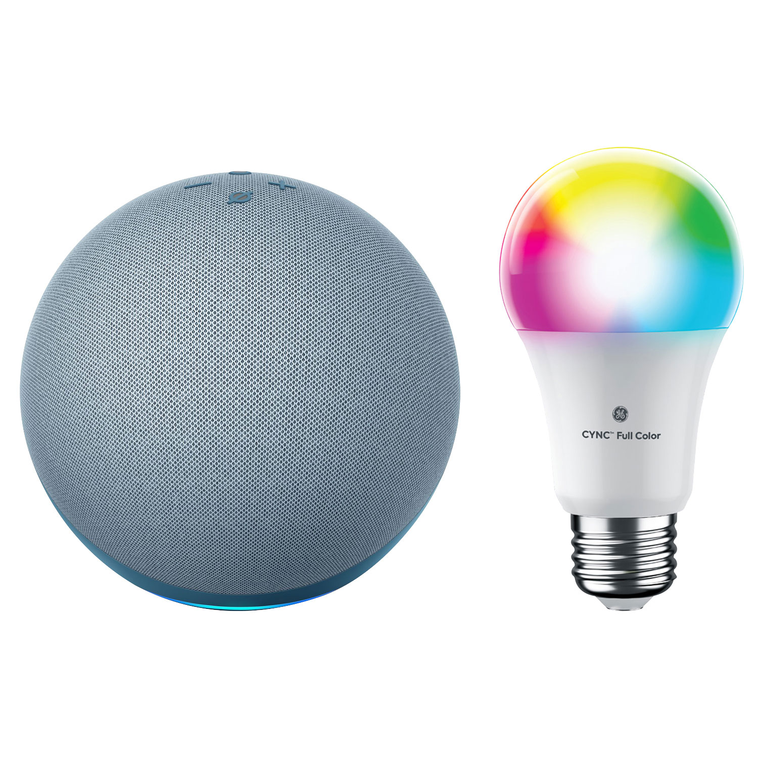 Amazon Echo (4th Gen) Smart Home Hub & GE Cync A19 Smart LED Light Bulb - Twilight Blue/Multi-Colour