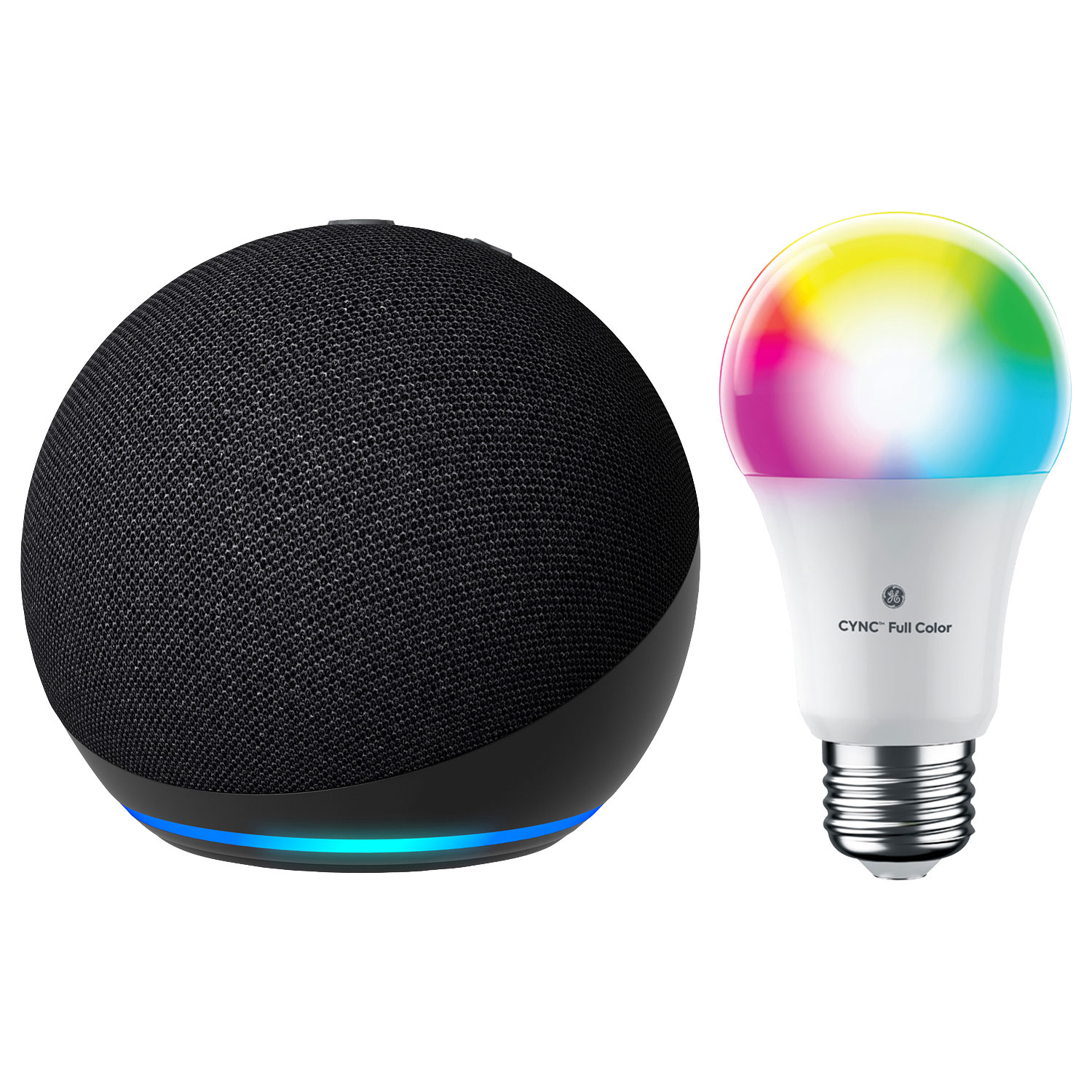 Amazon Echo Dot (5th Gen) Smart Speaker & GE Cync A19 Smart LED Light Bulb - Charcoal/Multi-Colour