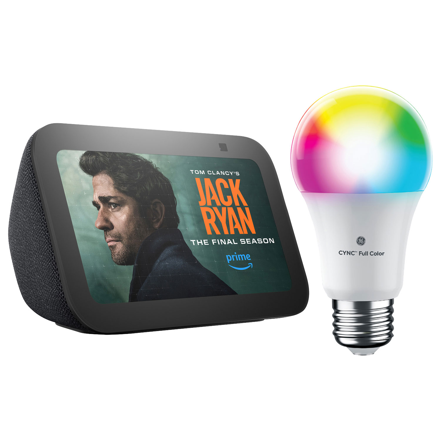 Amazon Echo Show 5 (3rd Gen) Smart Display & GE Cync A19 Smart LED Light Bulb - Charcoal/Multi-Colour