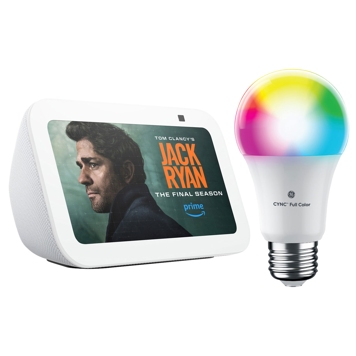 Amazon Echo Show 5 (3rd Gen) Smart Display & GE Cync A19 Smart LED Light Bulb - Glacier White/Multi-Colour