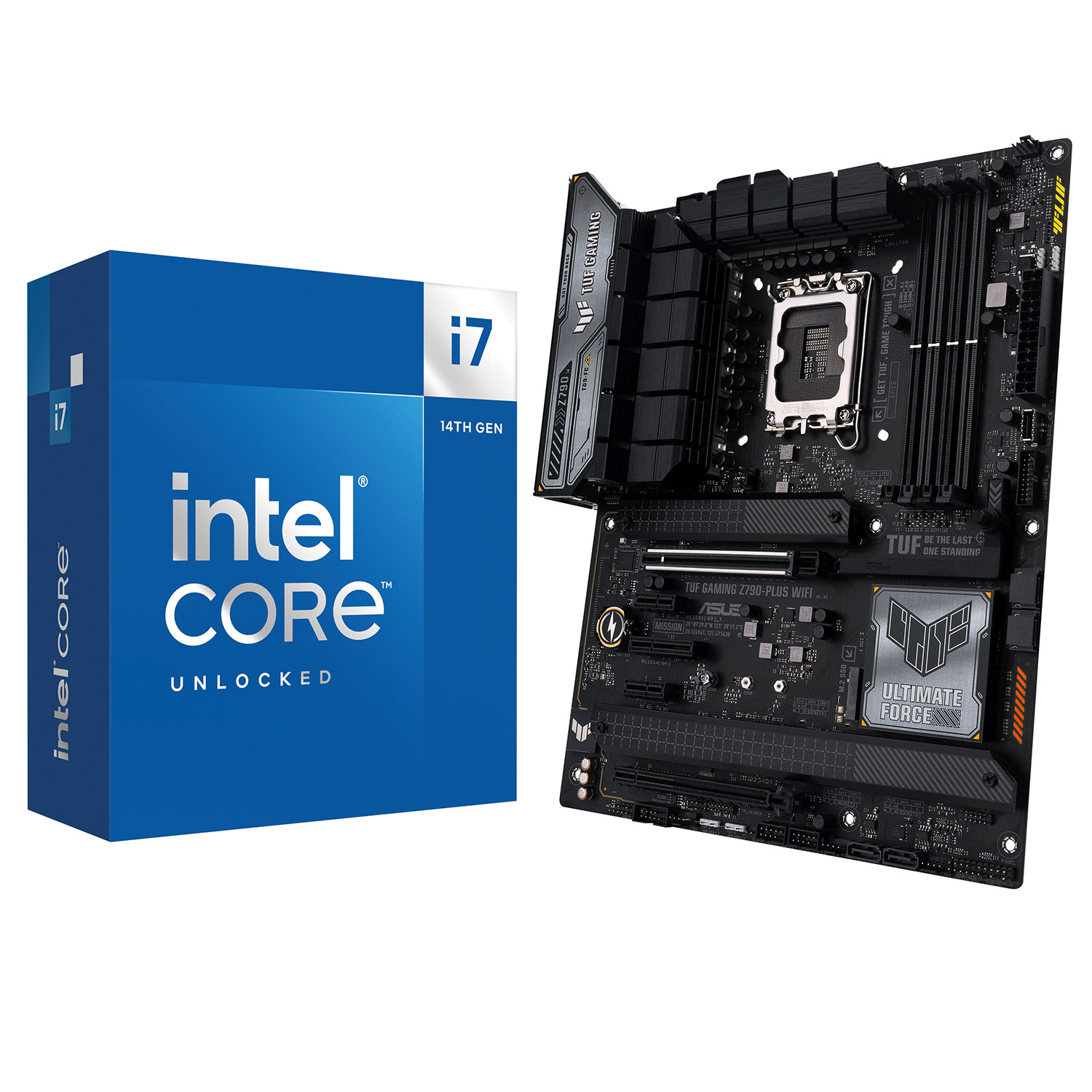 Processeur Core i7-14700K d'Intel et carte mère DDR5 ATX LGA 1700 Wi-Fi TUF Gaming Z790-Plus d'ASUS