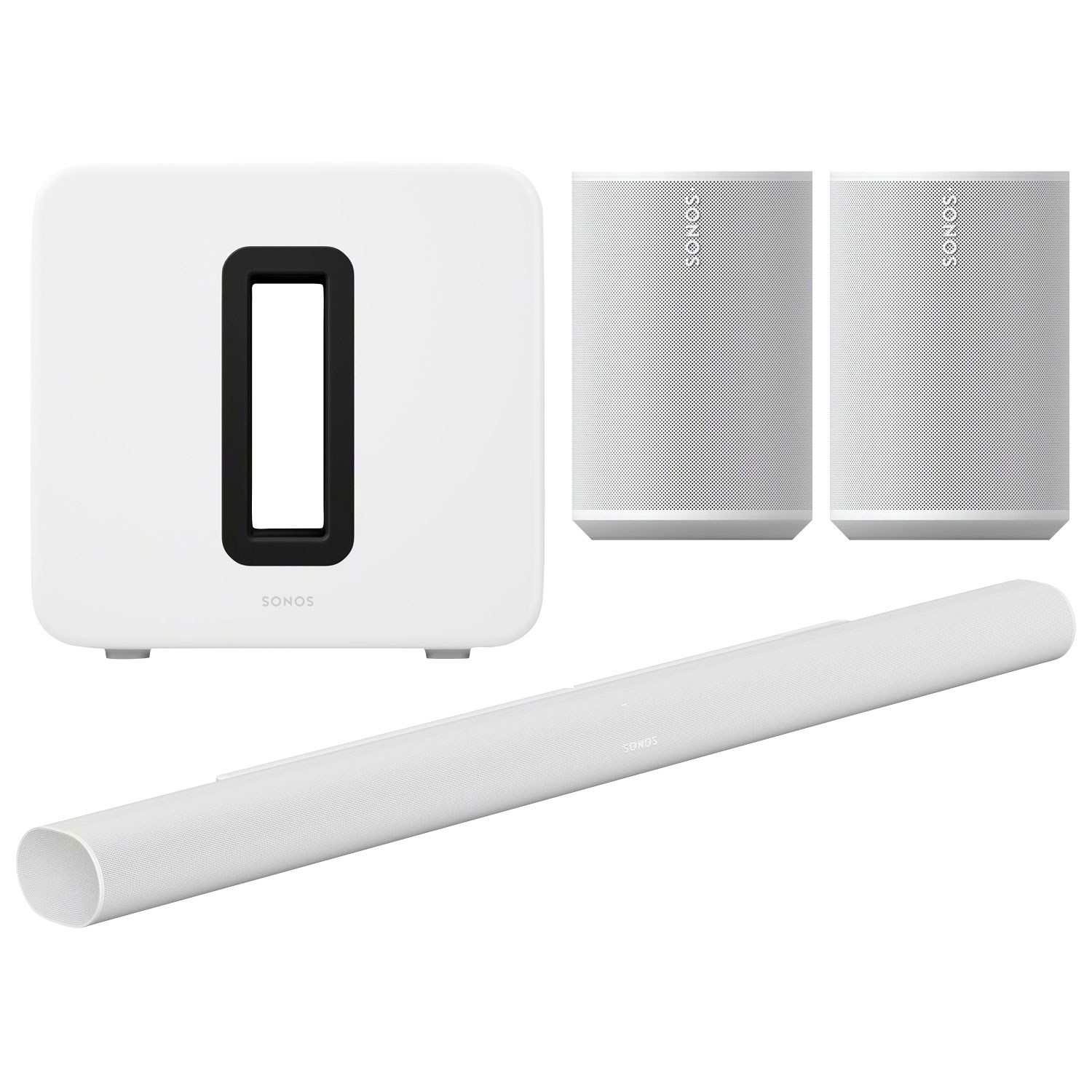 Sonos Arc Ultra Sound Bar with Sub 4 Wireless Subwoofer & Era 100 Multi-Room Speakers - Pair - White