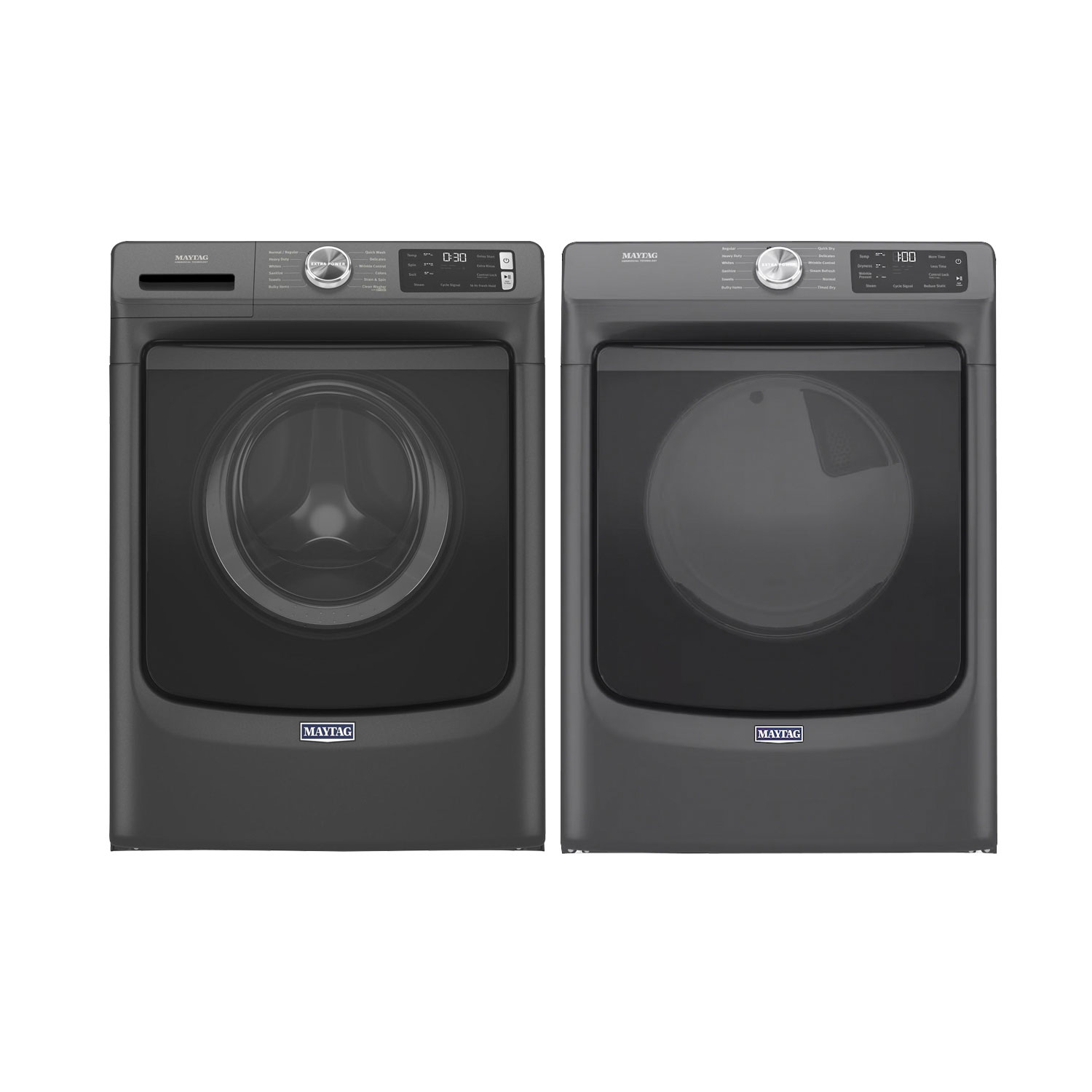 Laveuse à vapeur à chargement frontal de 5,5 pi³ et sécheuse électrique à vapeur de 7,3 pi³ de Maytag - Noir volcan