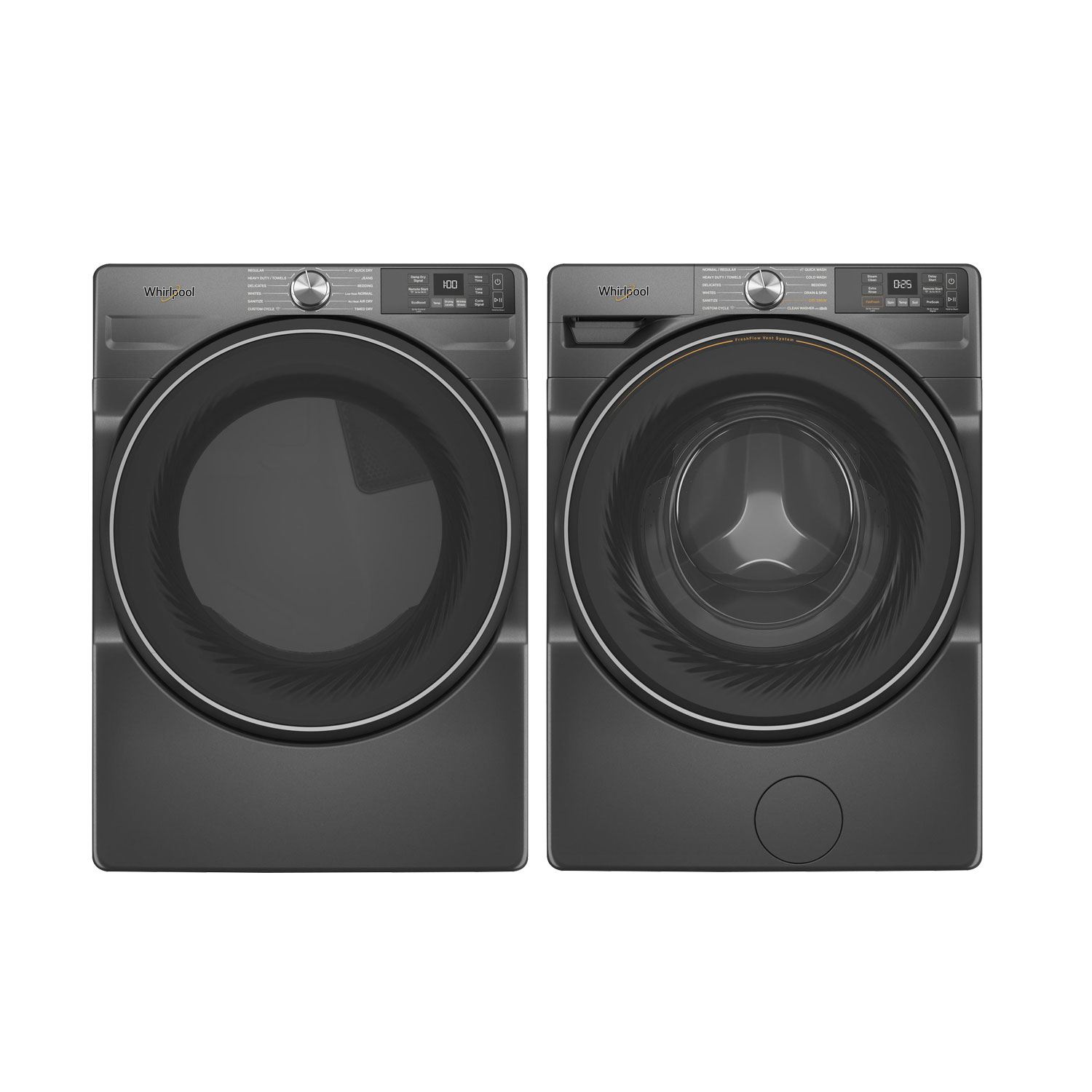 Sécheuse électrique à vapeur de 7,4 pi³ et laveuse à vapeur à chargement frontal de 4,5 pi³ de Whirlpool - Noir volcan