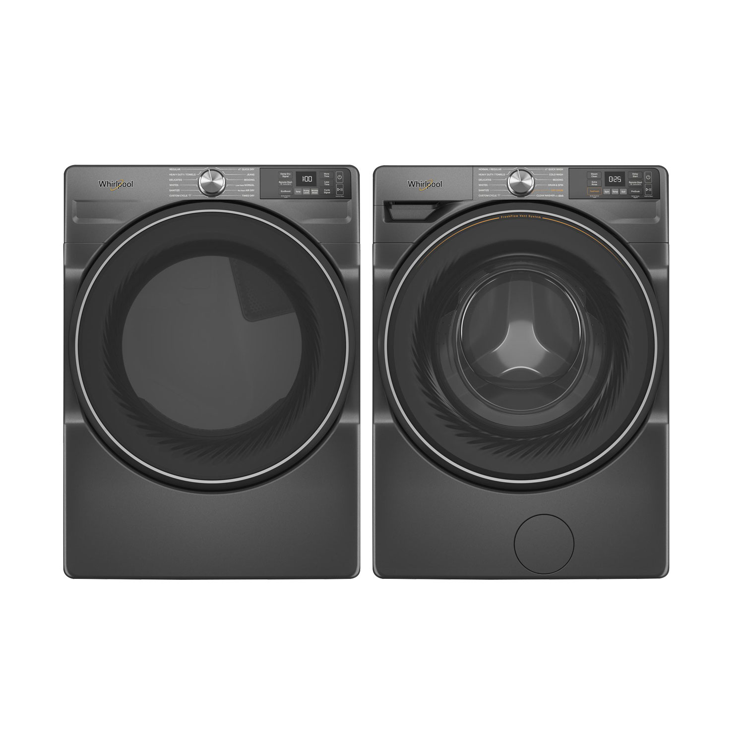 Sécheuse à vapeur au gaz de 7,4 pi³ et laveuse à vapeur à chargement frontal de 4,5 pi³ de Whirlpool - Noir volcan