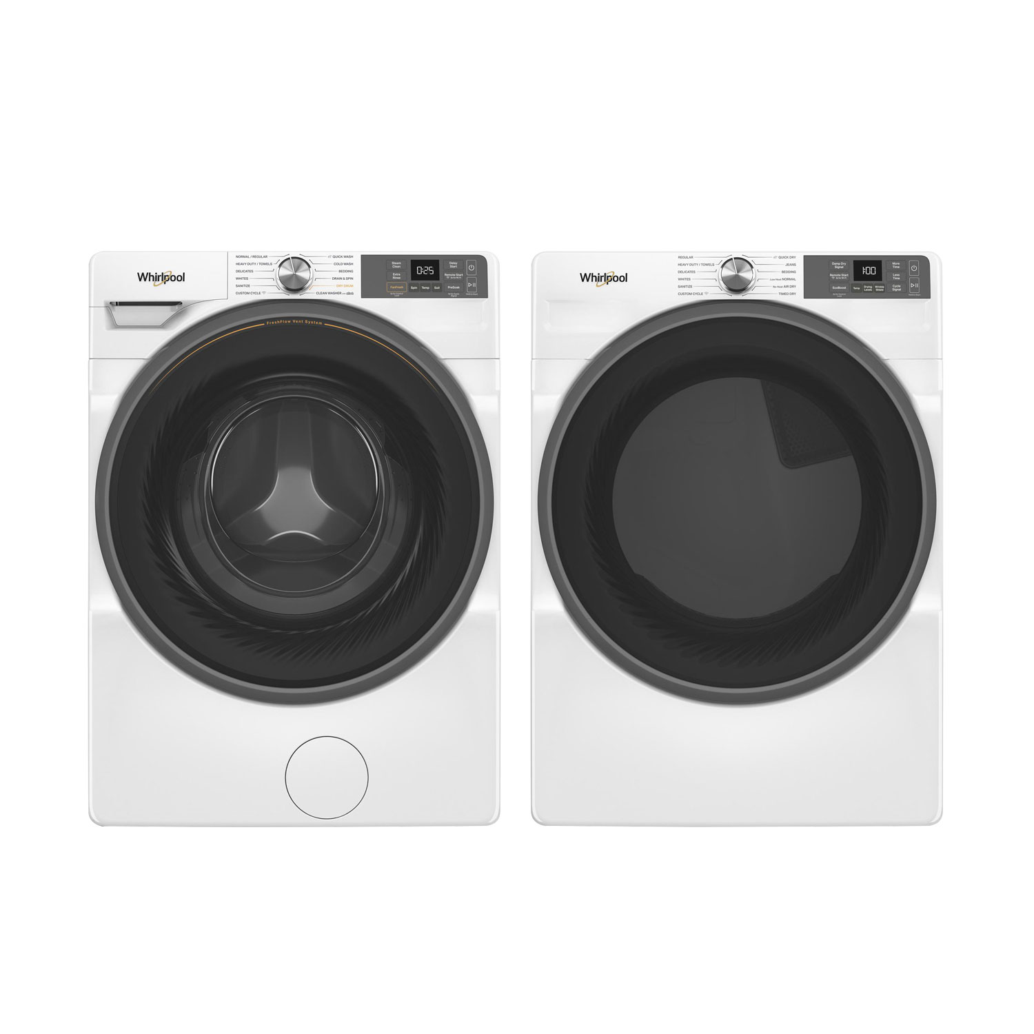 Laveuse à vapeur à chargement frontal de 4,5 pi³ et sécheuse électrique à vapeur de 7,4 pi³ de Whirlpool - Blanc