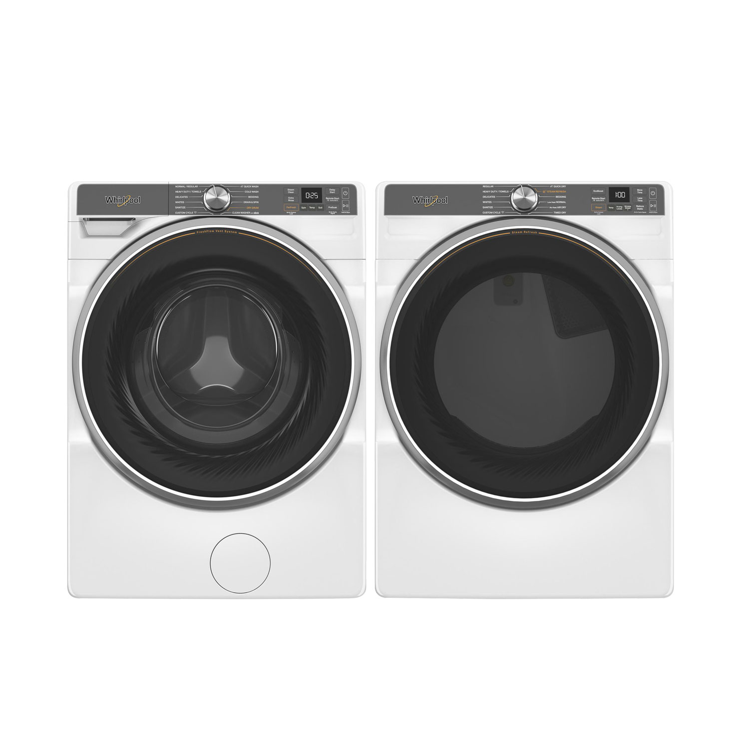 Whirlpool 5.0 Cu. Ft. Front Load Steam Washer & 7.4 Cu. Ft. Electric Steam Dryer - White