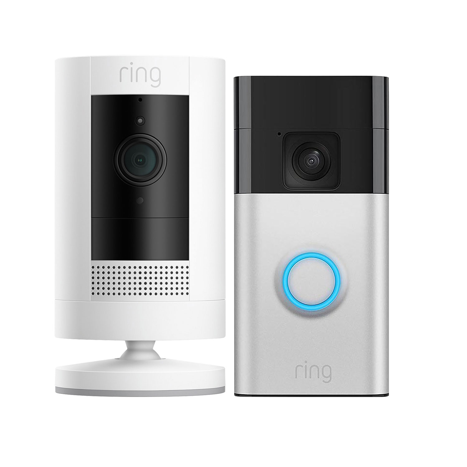 Ring Stick Up Cam Wireless Indoor/Outdoor 1080p HD IP Camera & Battery Doorbell HD Video - White/ Satin Nickel