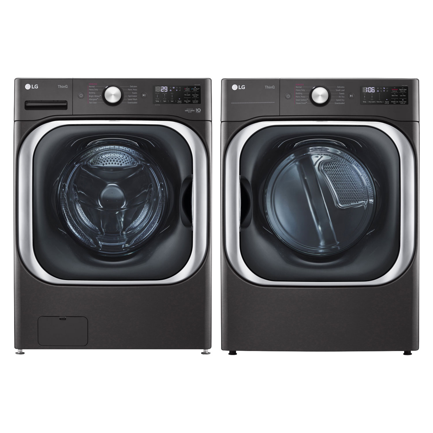 LG 6.0 Cu. Ft. High Efficiency Front Load Steam Washer & 9.0 Cu. Ft. Electric Steam Dryer - Black Steel