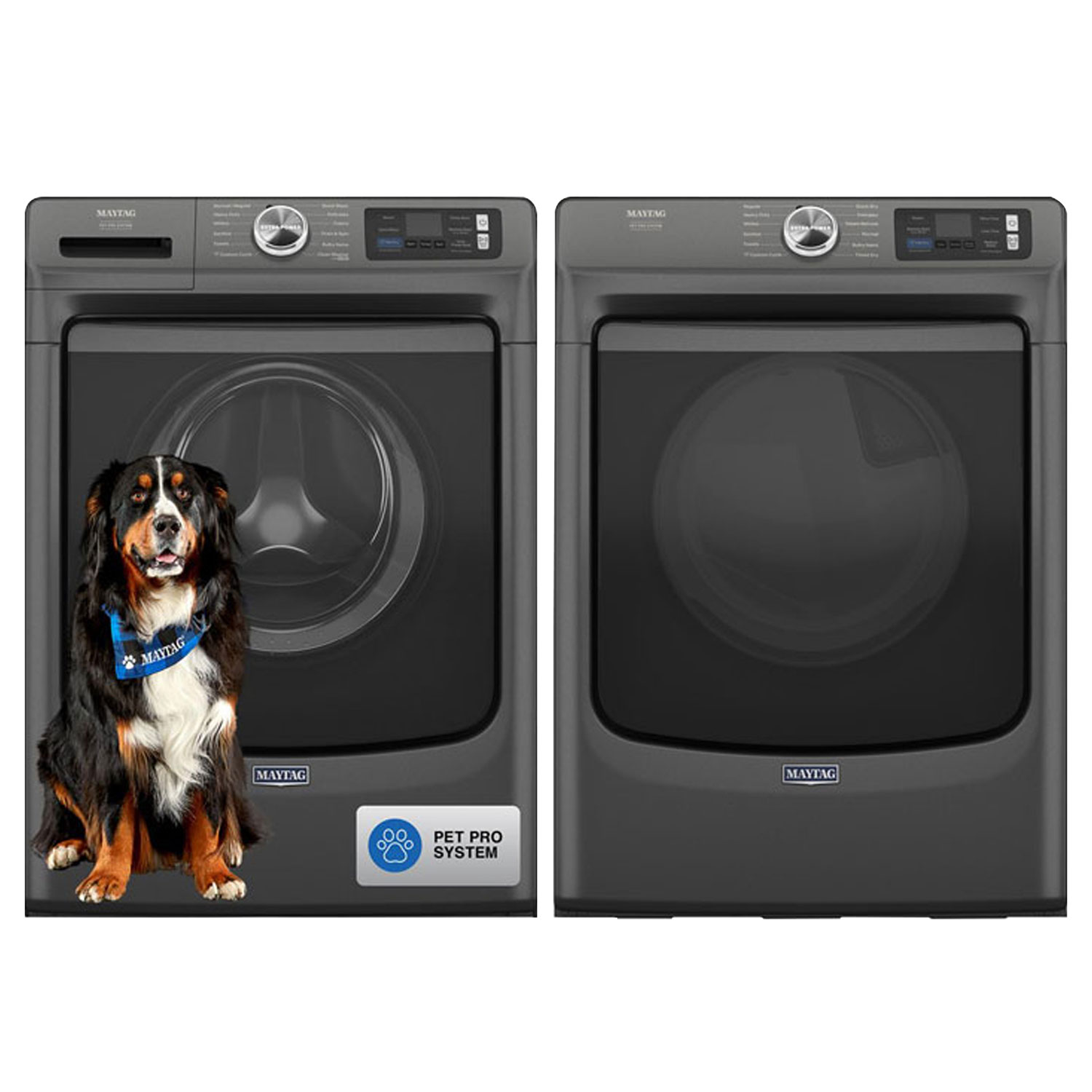 Maytag Pet Pro 5.8 Cu. Ft. HE Front Load Steam Washer & 7.4 Cu. Ft. Electric Steam Dryer - Volcano Black
