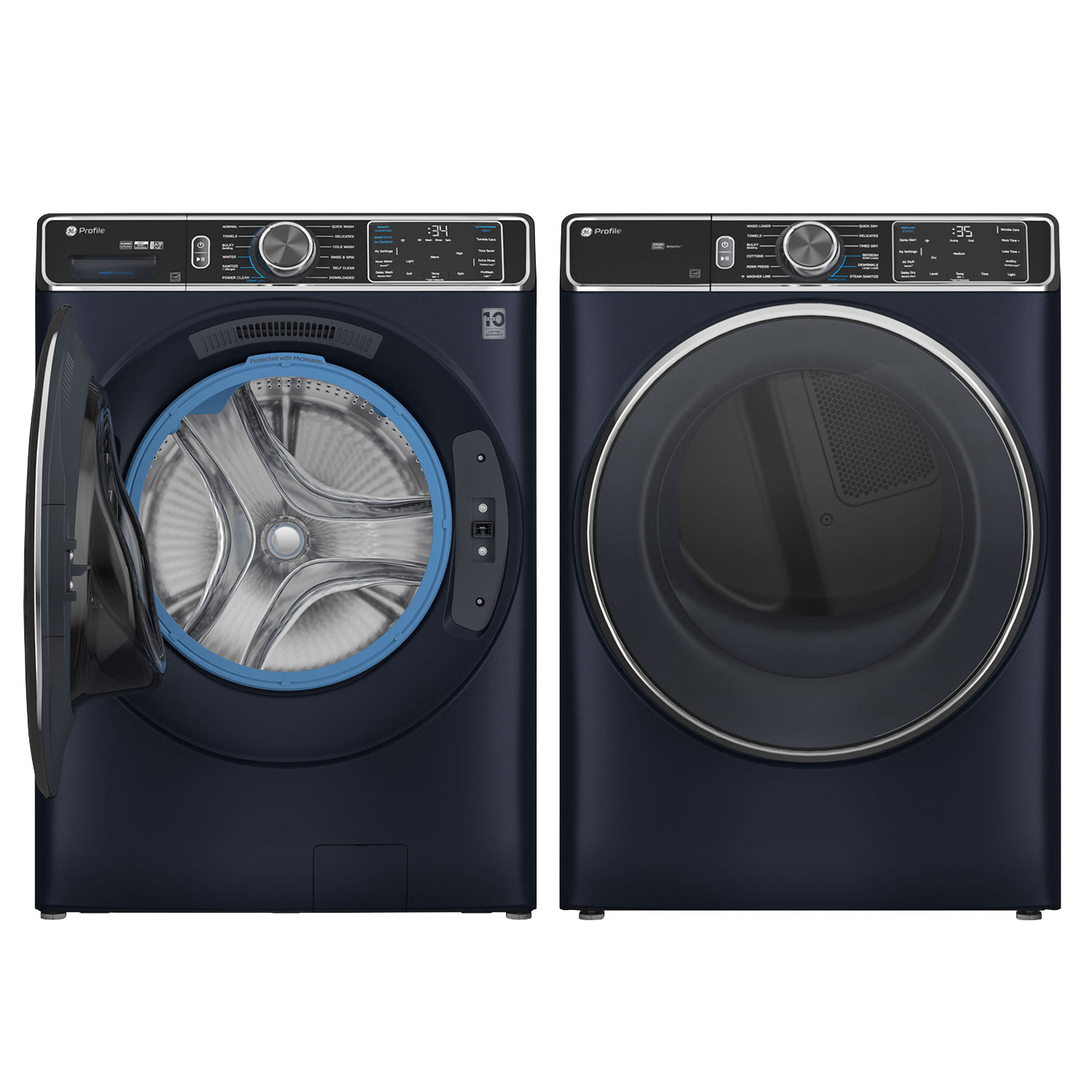 GE Profile 6.1 Cu. Ft. Front Load Steam Washer & 7.8 Cu. Ft. Electric Steam Dryer - Sapphire Blue