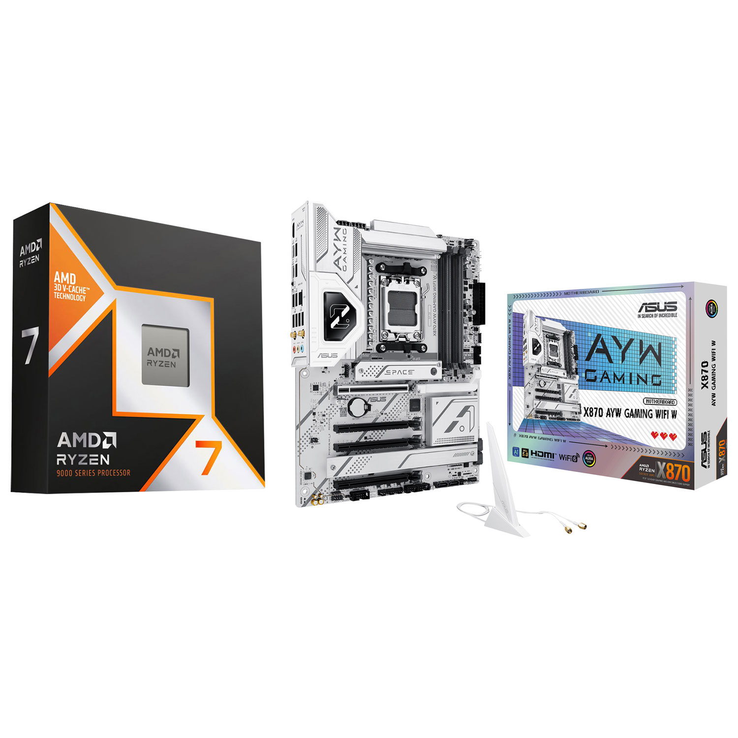 AMD Ryzen 7 9800X3D 8-Core 5.2GHz Processor with ASUS X870 AYW Gaming WIFI W ATX AM5 Motherboard