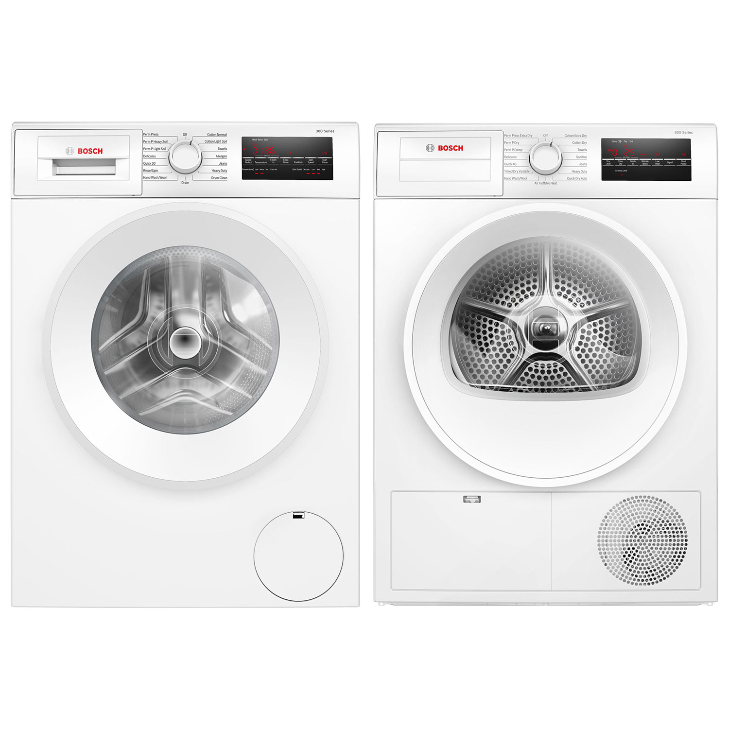 Bosch 300 Series 2.2 Cu. Ft. HE Compact Front Load Washer & 4.0 Cu. Ft. Electric Dryer - White