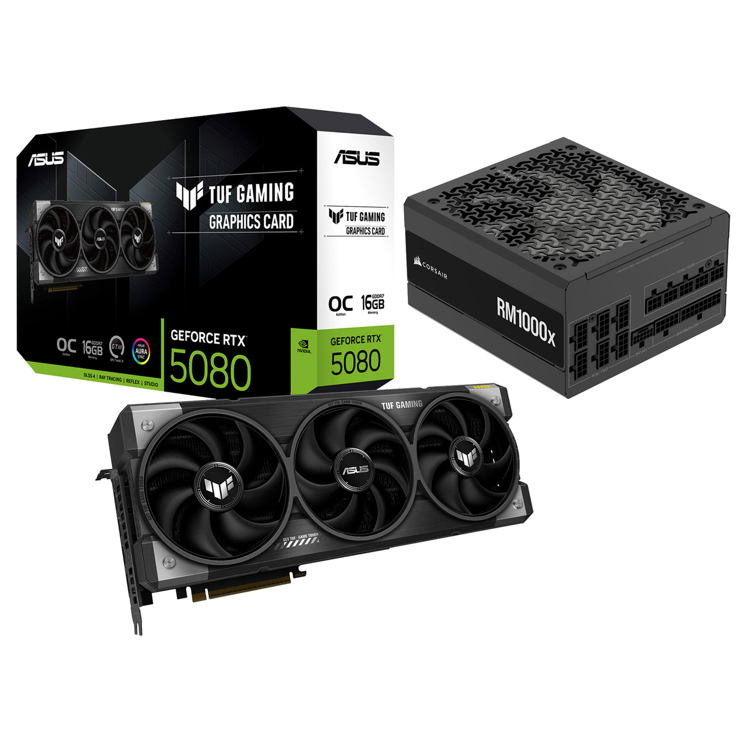 ASUS TUF Gaming GeForce RTX 5080 OC Edition 16GB GDDR7 Video Card & Corsair RMx 1000-Watt ATX Power Supply