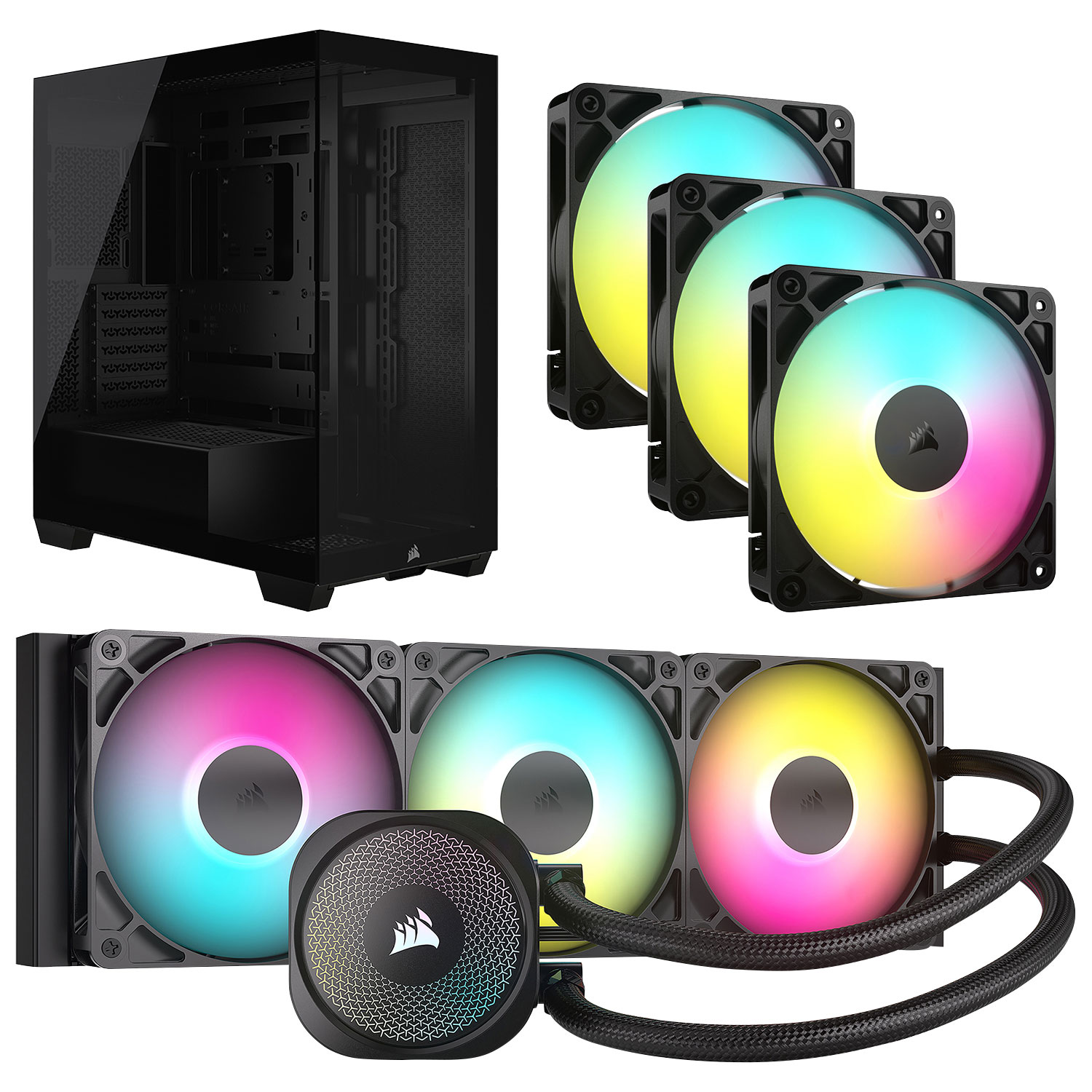Système de refroidissement liquide pour processeur Nautilus 360 RS ARGB de Corsair avec tour ATX et trois ventilateurs pour tour d'ordinateur - Noir