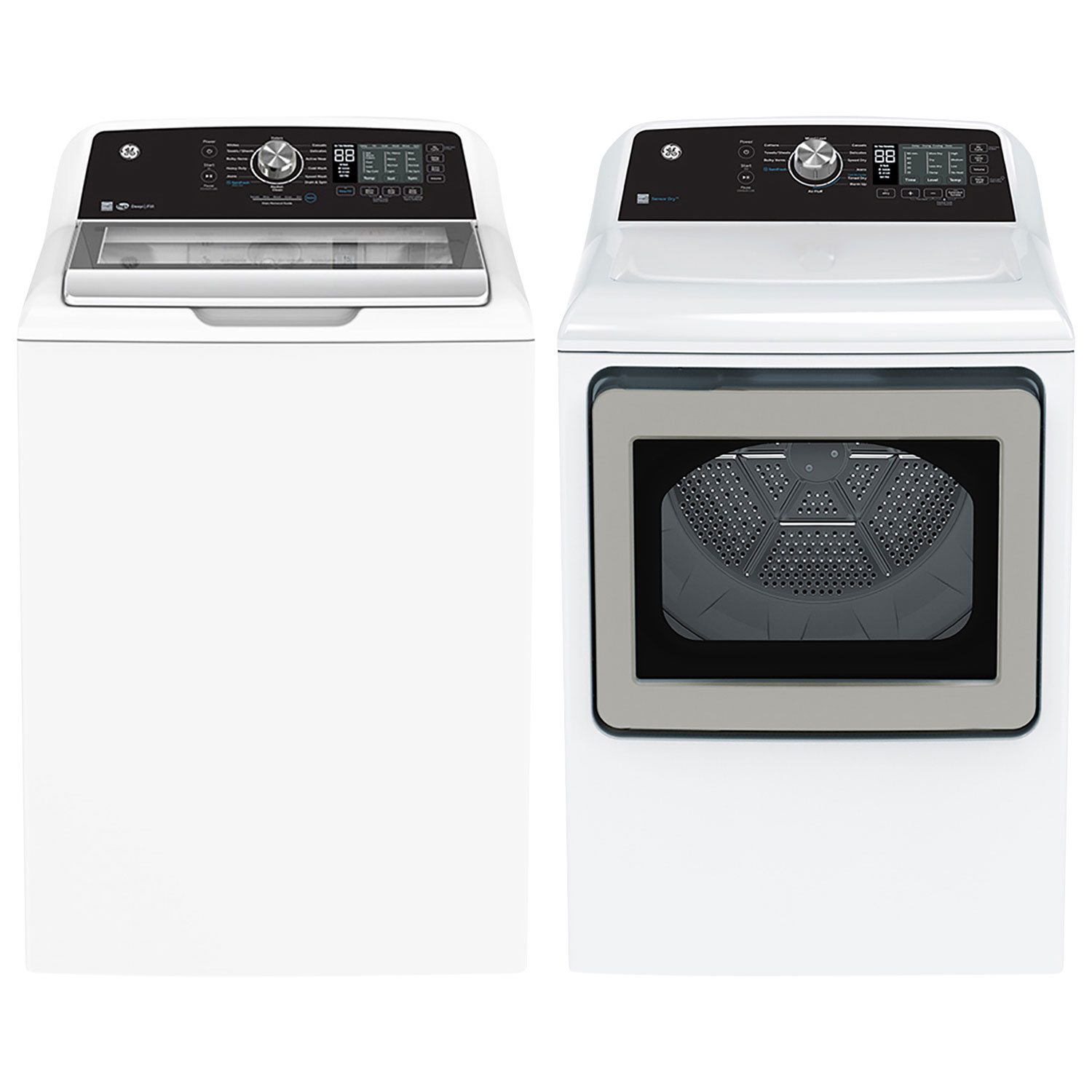 GE 5.3 Cu. Ft. Top Load Washer & 7.4 Cu. Ft. Electric Dryer - White