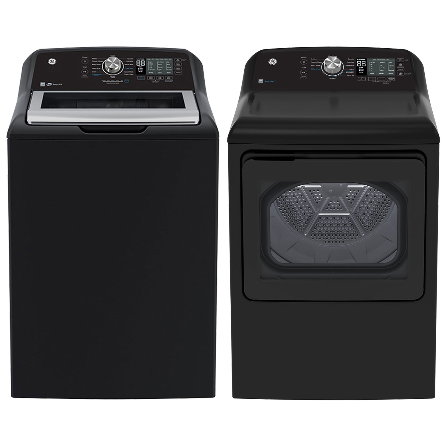 GE 5.3 Cu. Ft. Top Load Washer & 7.4 Cu. Ft. Electric Dryer - Diamond Grey
