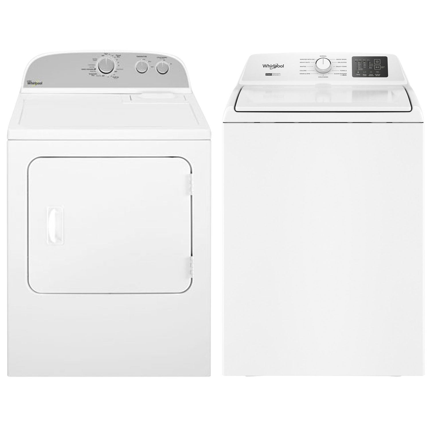 Laveuse à chargement par le haut HE de 4,8 pi³ et sécheuse électrique de 7 pi³ de Whirlpool - Blanc