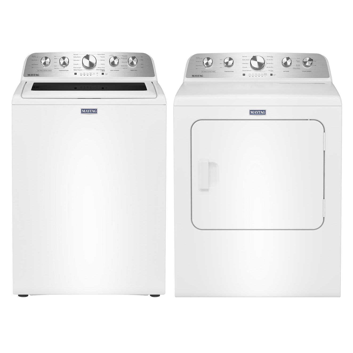 Laveuse à chargement par le haut HE 5,5 pi³ et sécheuse électrique à vapeur 7 pi³ Pet Pro de Maytag - Blanc