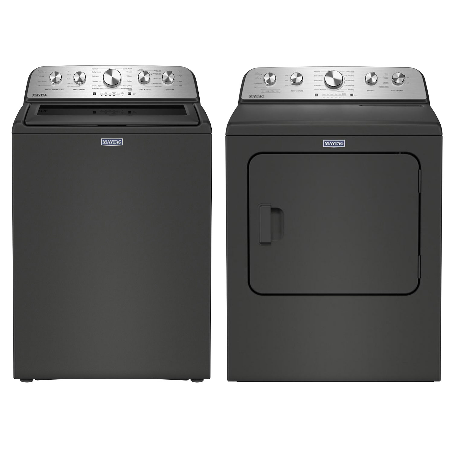 Laveuse à chargement par le haut HE 5,5 pi³ et sécheuse électrique à vapeur 7 pi³ Pet Pro de Maytag - Noir volcan