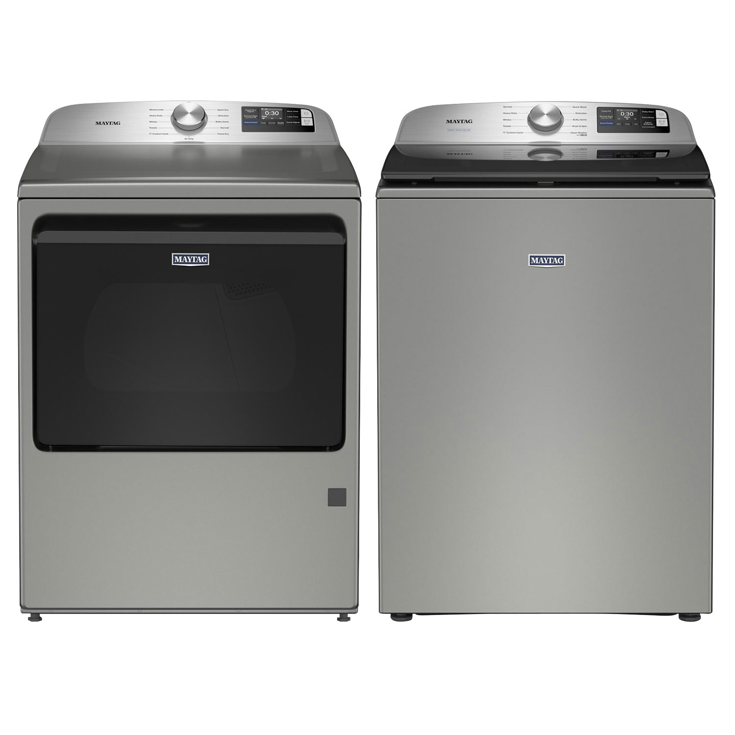 Laveuse à chargement par le haut HE 6 pi³ et sécheuse à gaz 7,4 pi³ Maytag - Argent classique