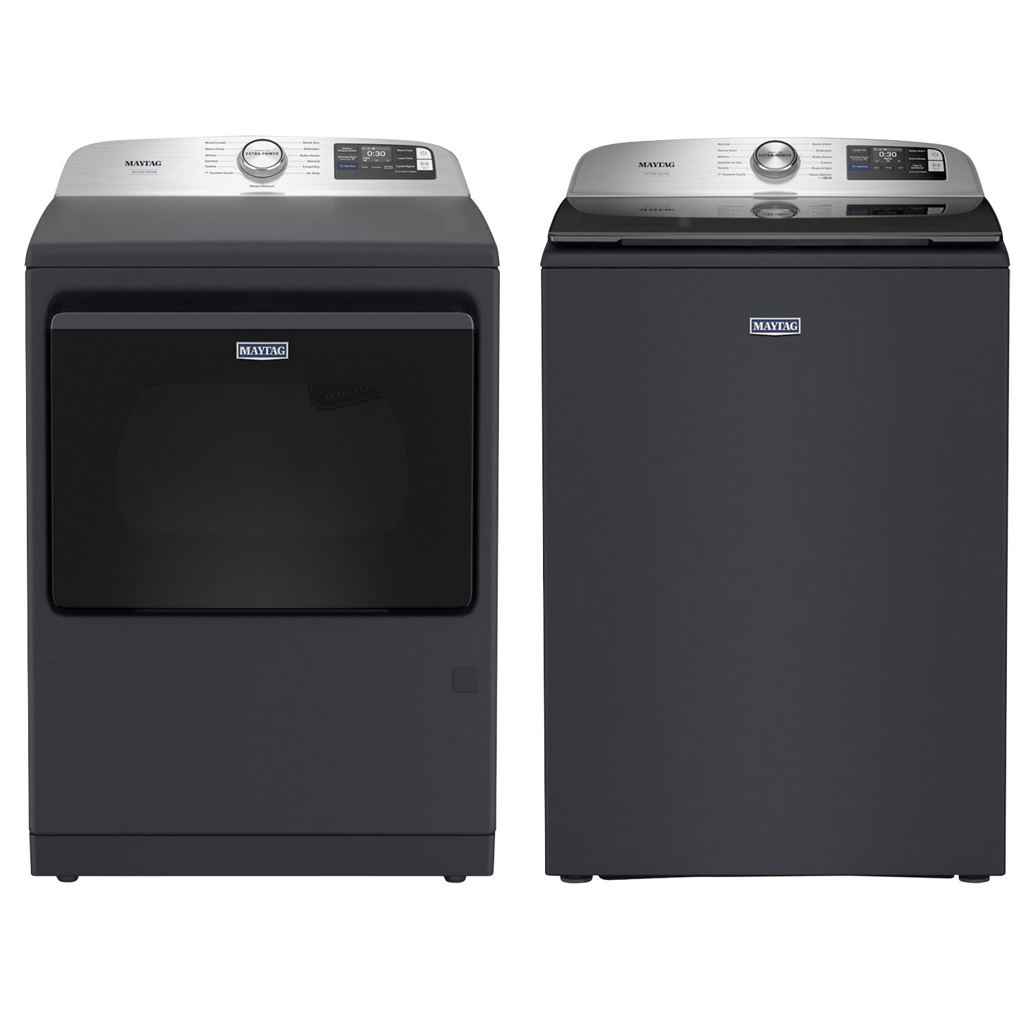 Laveuse à chargement par le haut HE 6 pi³ et sécheuse à gaz à vapeur 7,4 pi³ Pet Pro de Maytag - Acier de minuit