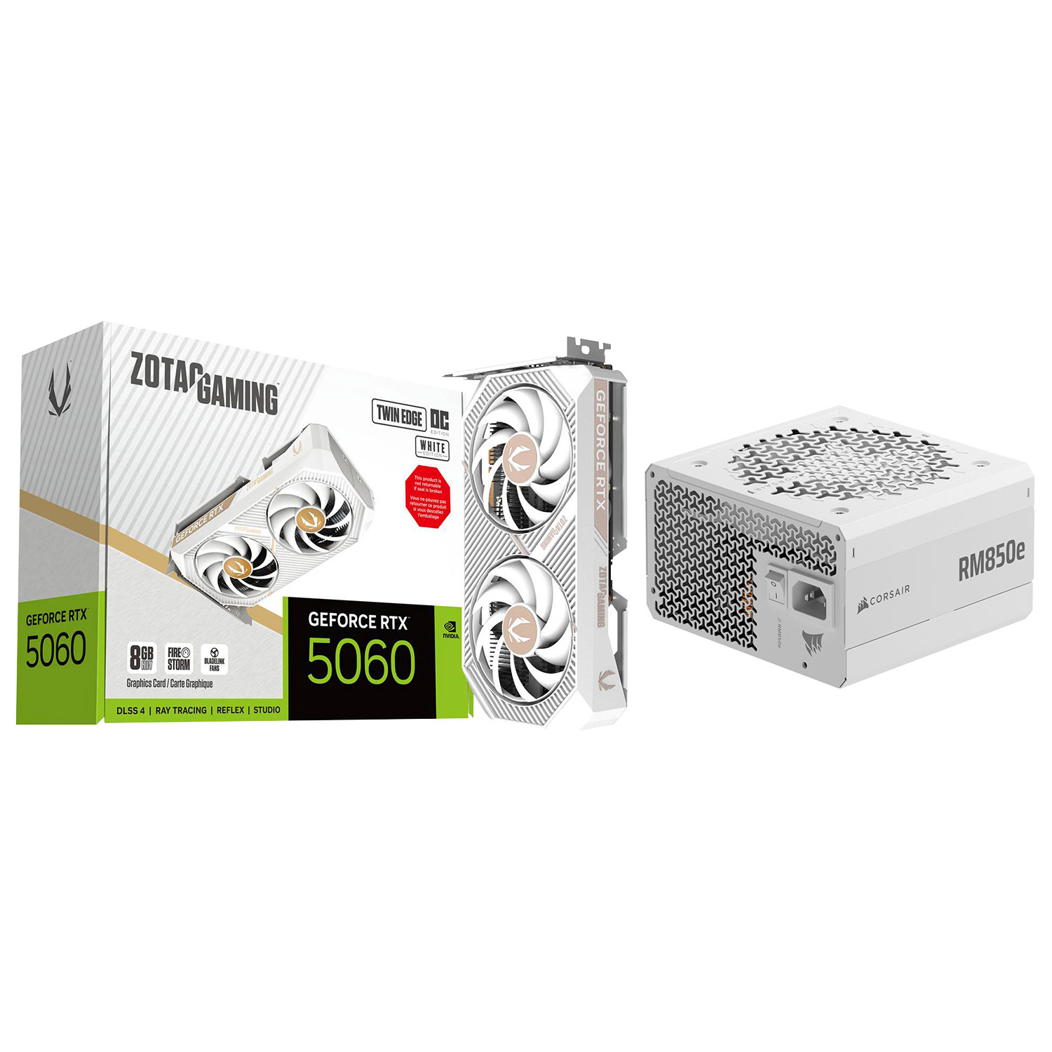 ZOTAC NVIDIA GeForce RTX 5060 Twin Edge OC White 8GB GDDR7 Video Card with 850-Watt ATX 3.1 Fully Modular Power Supply
