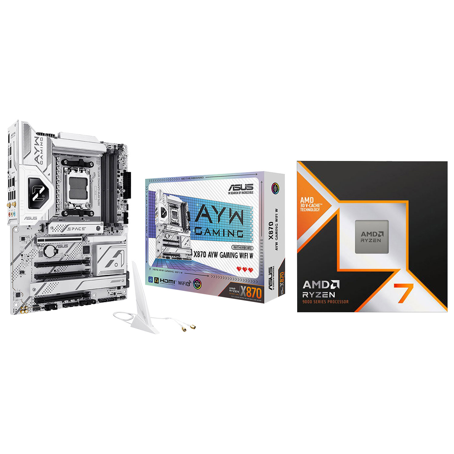 AMD Ryzen 7 9800X3D 8-Core 5.2GHz AM5 Processor with ASUS X870 AYW Gaming Wi-Fi 6 AM5 DDR5 Motherboard