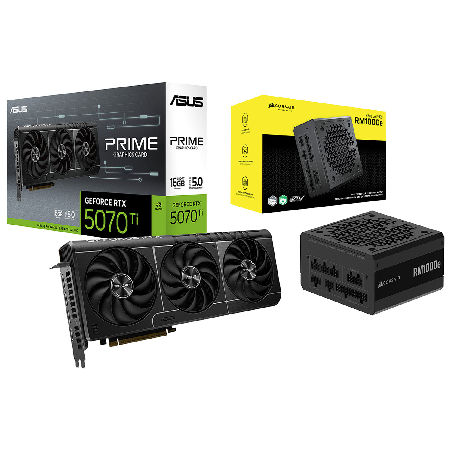 ASUS Prime RTX 5070 Ti 16GB GDDR7 Video Card with 1000-Watt ATX Modular Power Supply